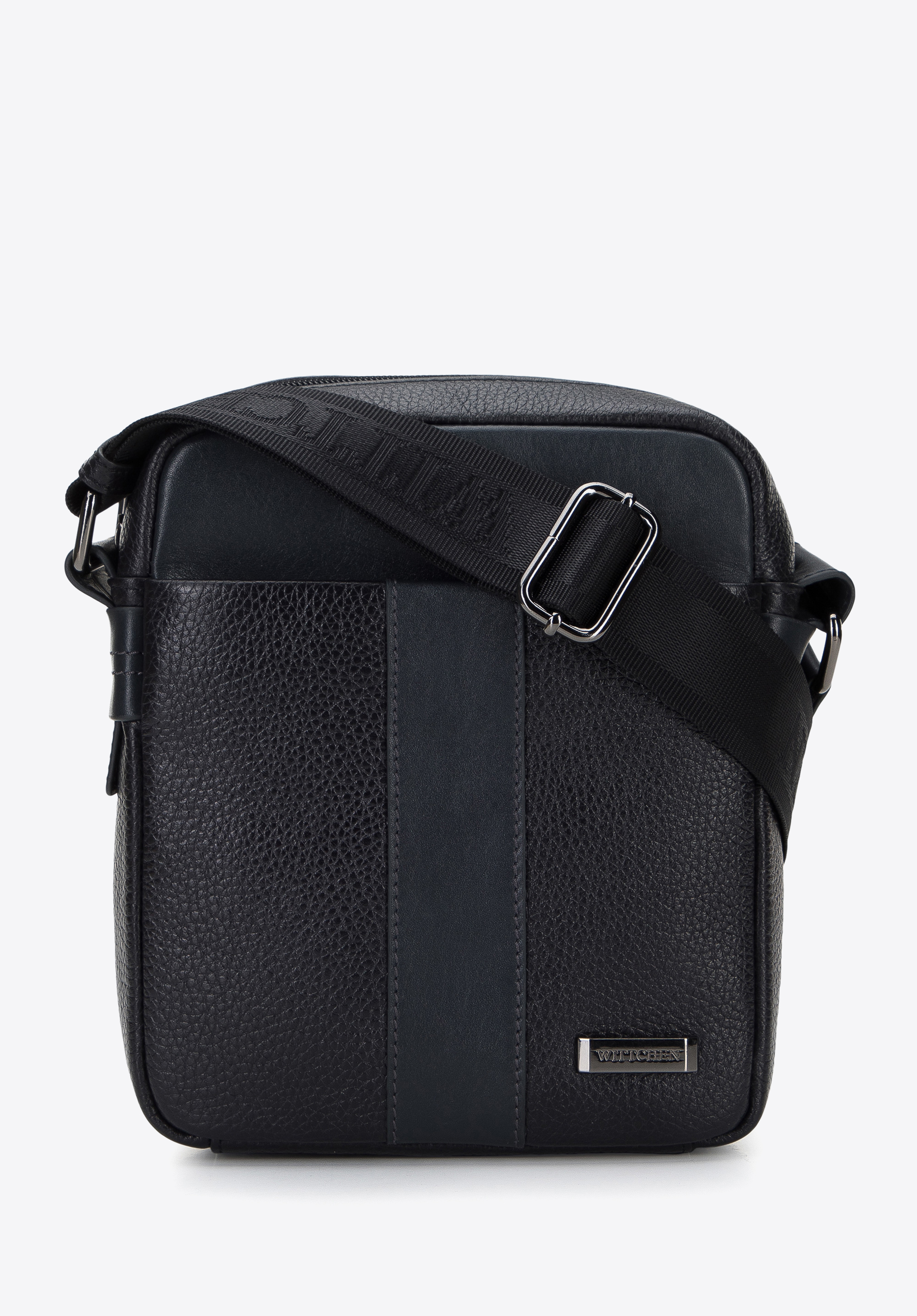 Zweifarbige,kleine Umhängetasche für Herren aus Leder, schwarz-dunkelblau, 96-4U-805-7, Bild 1