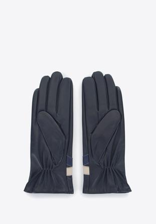 kontrastierende Lederhandschuhe für Damen, schwarz-dunkelblau, 39-6-645-GC-S, Bild 1