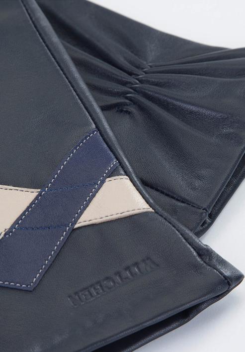 kontrastierende Lederhandschuhe für Damen, schwarz-dunkelblau, 39-6-645-GC-L, Bild 4