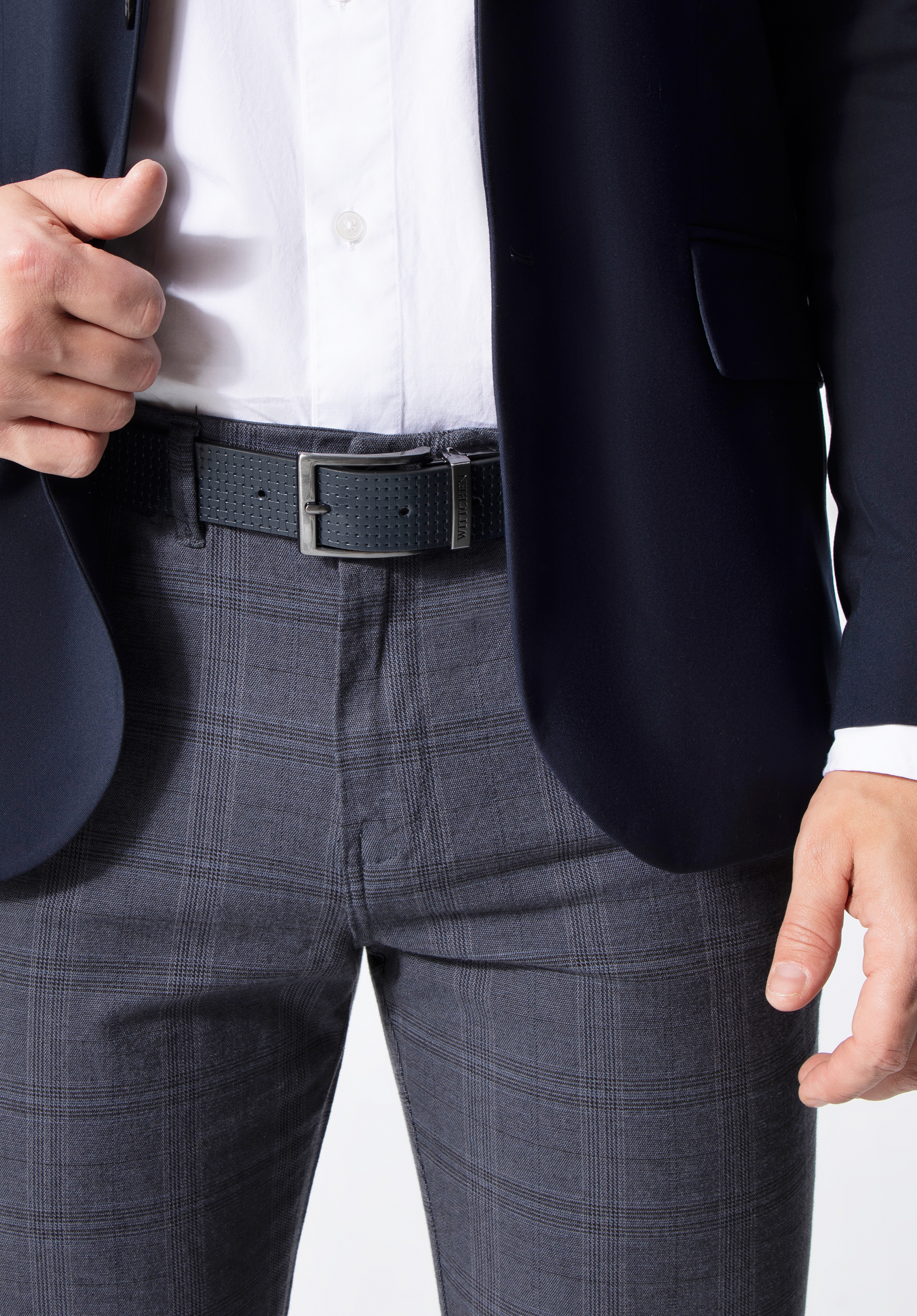 Beidseitiger Ledergürtel für Herren, schwarz-dunkelblau, 98-8M-117-17-11, Bild 1