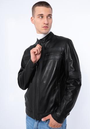 Zweifarbige Herrenjacke aus Leder, schwarz-dunkelblau, 97-09-853-1N-XL, Bild 1