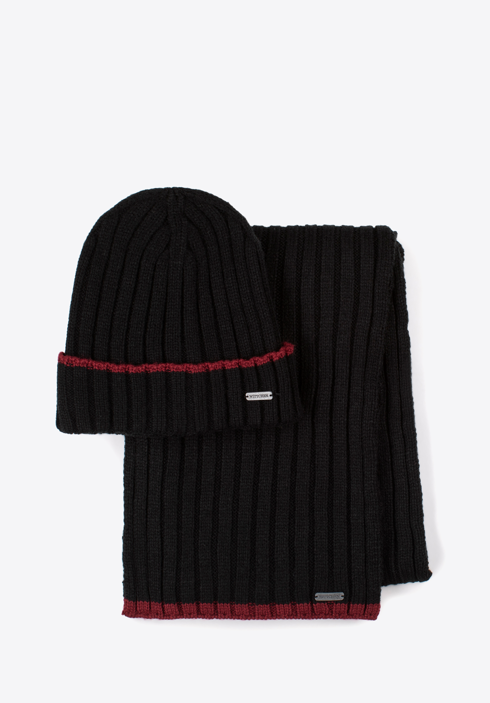 Herren-Winterset mit buntem Gürtel, schwarz-dunkelrot, 97-SF-008-12, Bild 1
