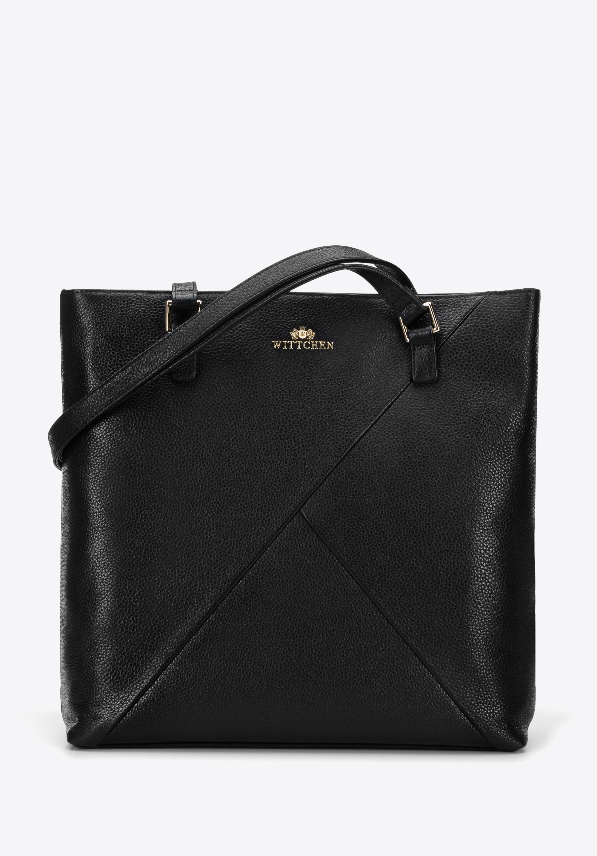 Shopper-Tasche aus Leder mit geometrischen Ziernähten
