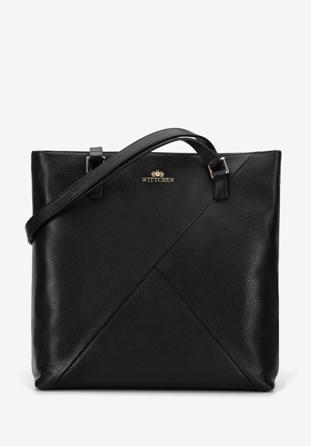 Shopper-Tasche aus Leder mit geometrischen Ziernähten, schwarz, 96-4E-628-1, Bild 1
