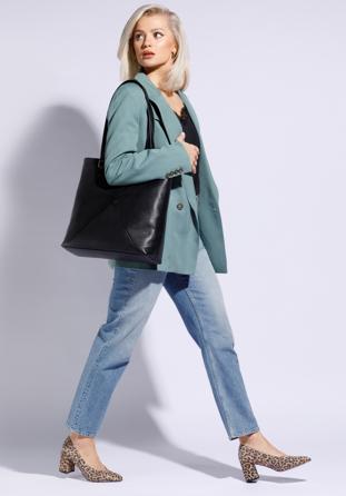 Shopper-Tasche aus Leder mit geometrischen Ziernähten