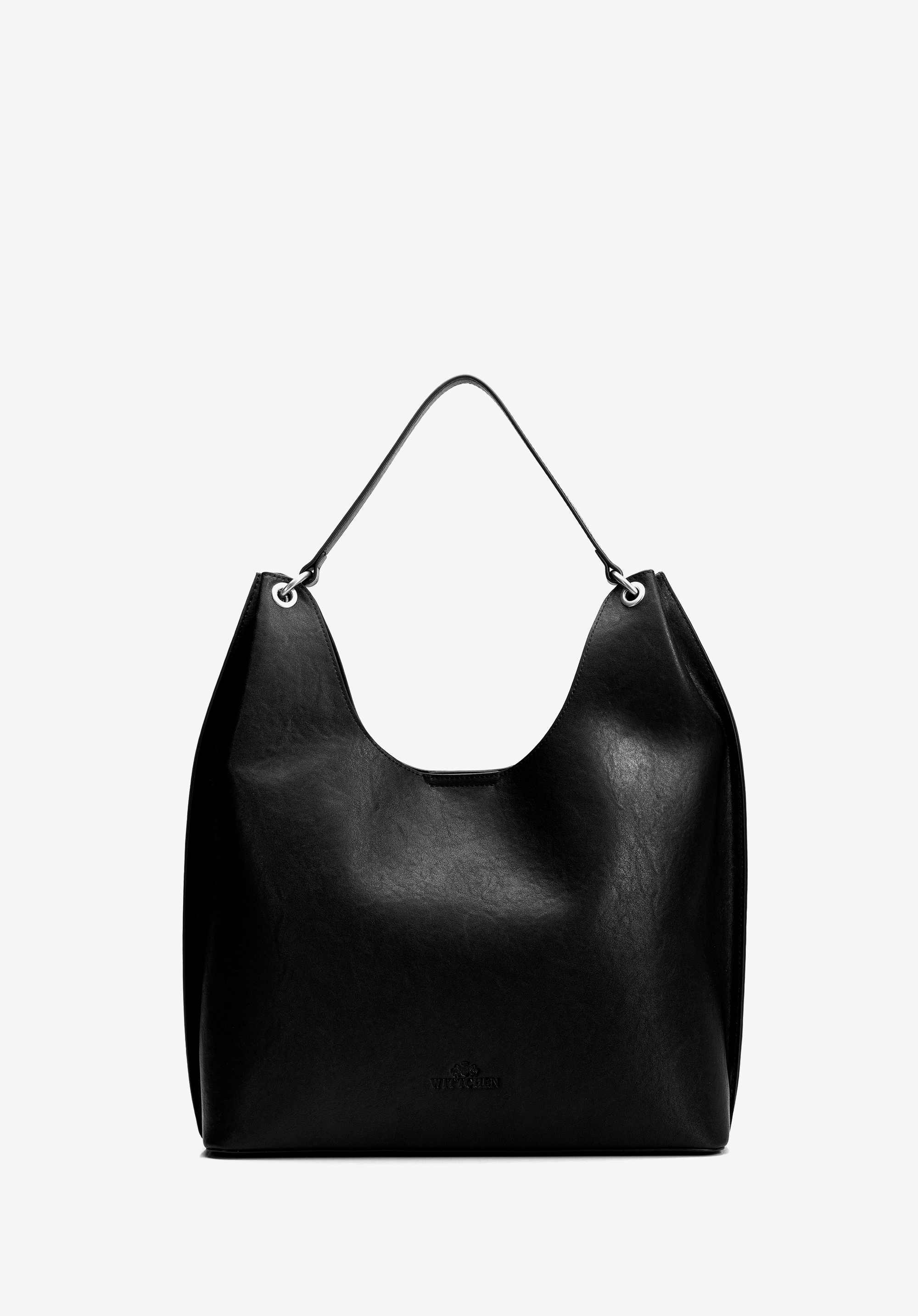 Einkaufstasche aus Leder mit dezenten Details, schwarz, 101-4E-218-1, Bild 1