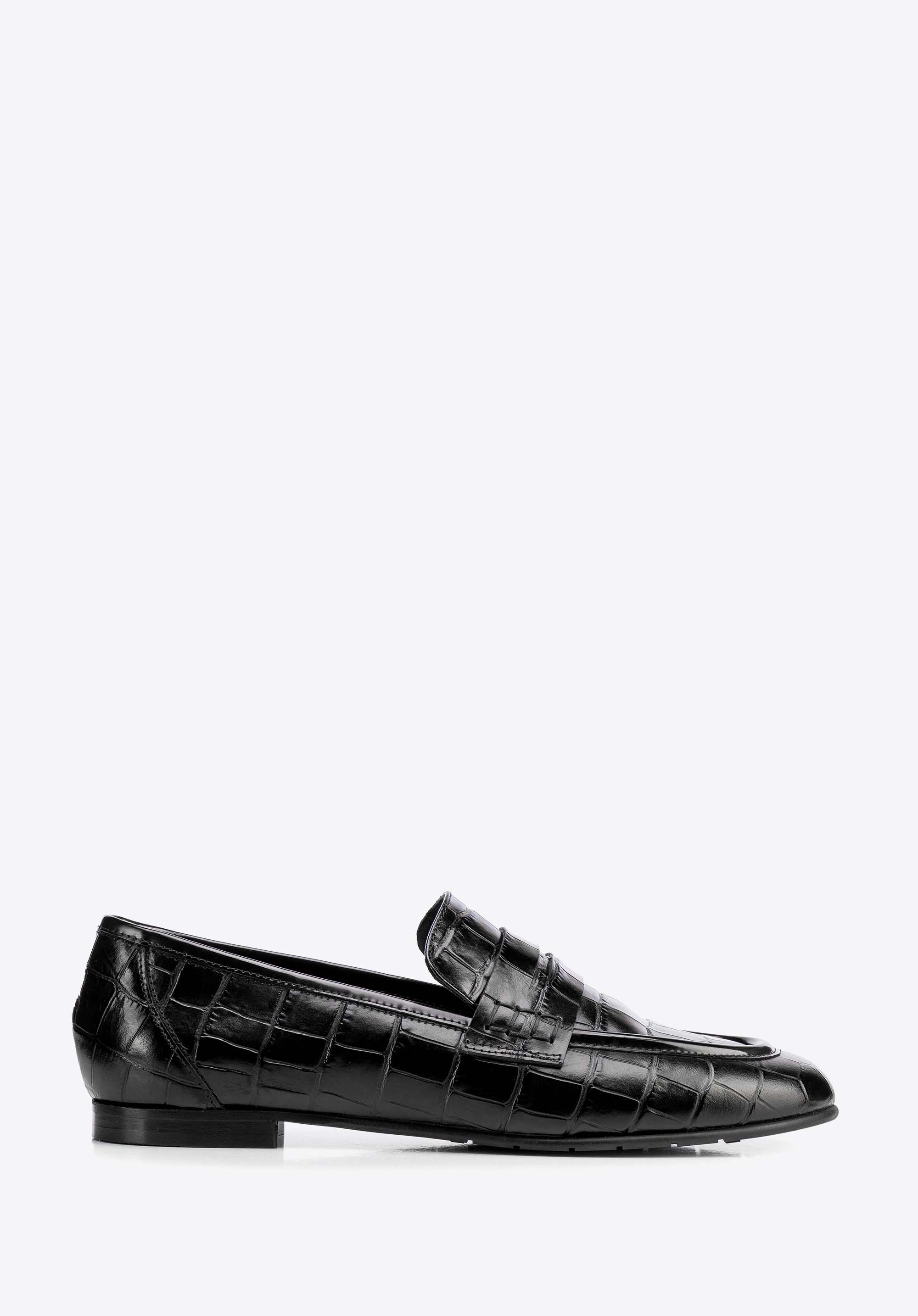 Elegante Damen-Loafer aus Leder mit Krokodilprägung, schwarz, 103-D-100-1-35, Bild 1