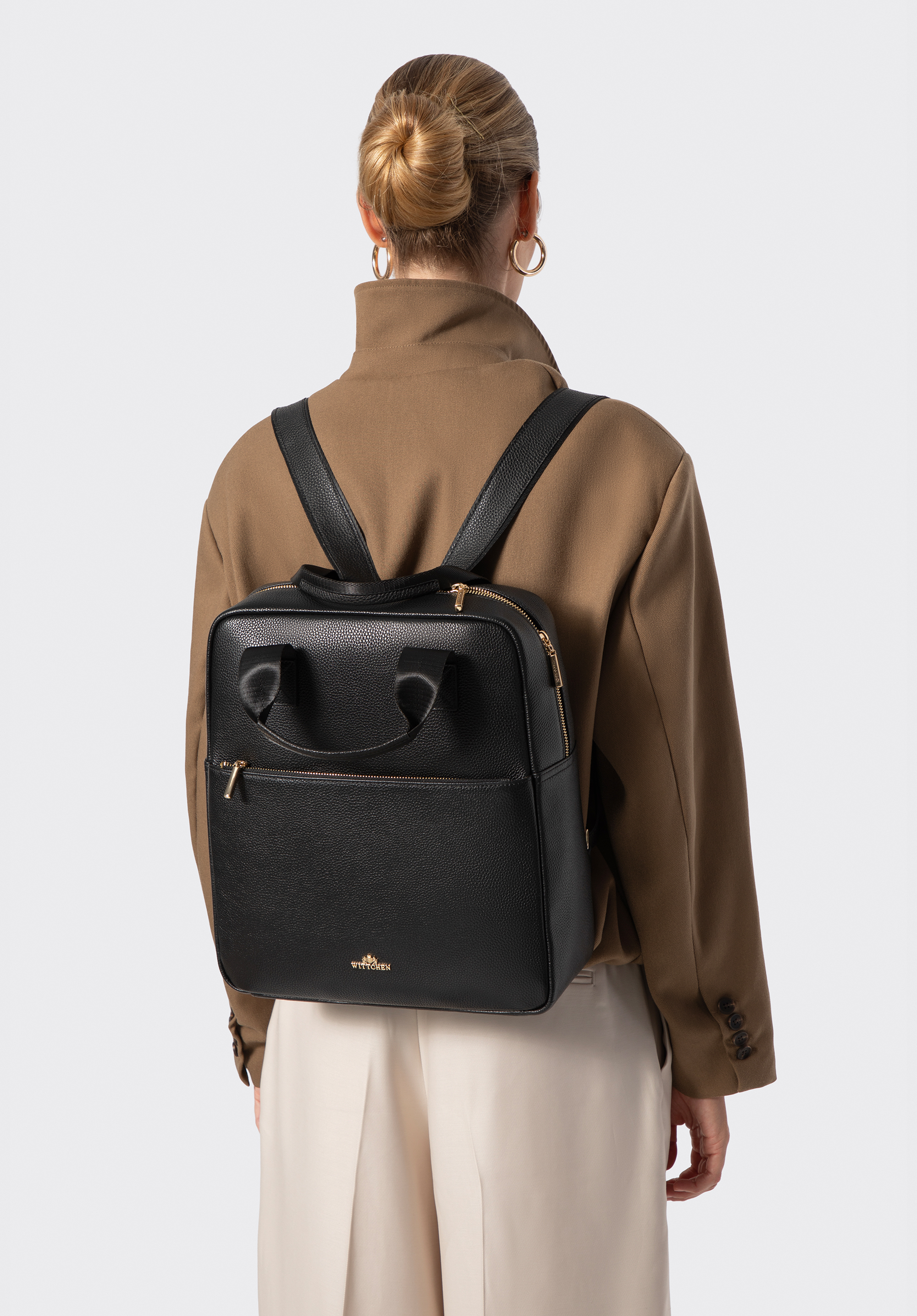 Eleganter Damen-Lederrucksack für 15-Zoll-Laptops, schwarz, 103-4E-624-1, Bild 1