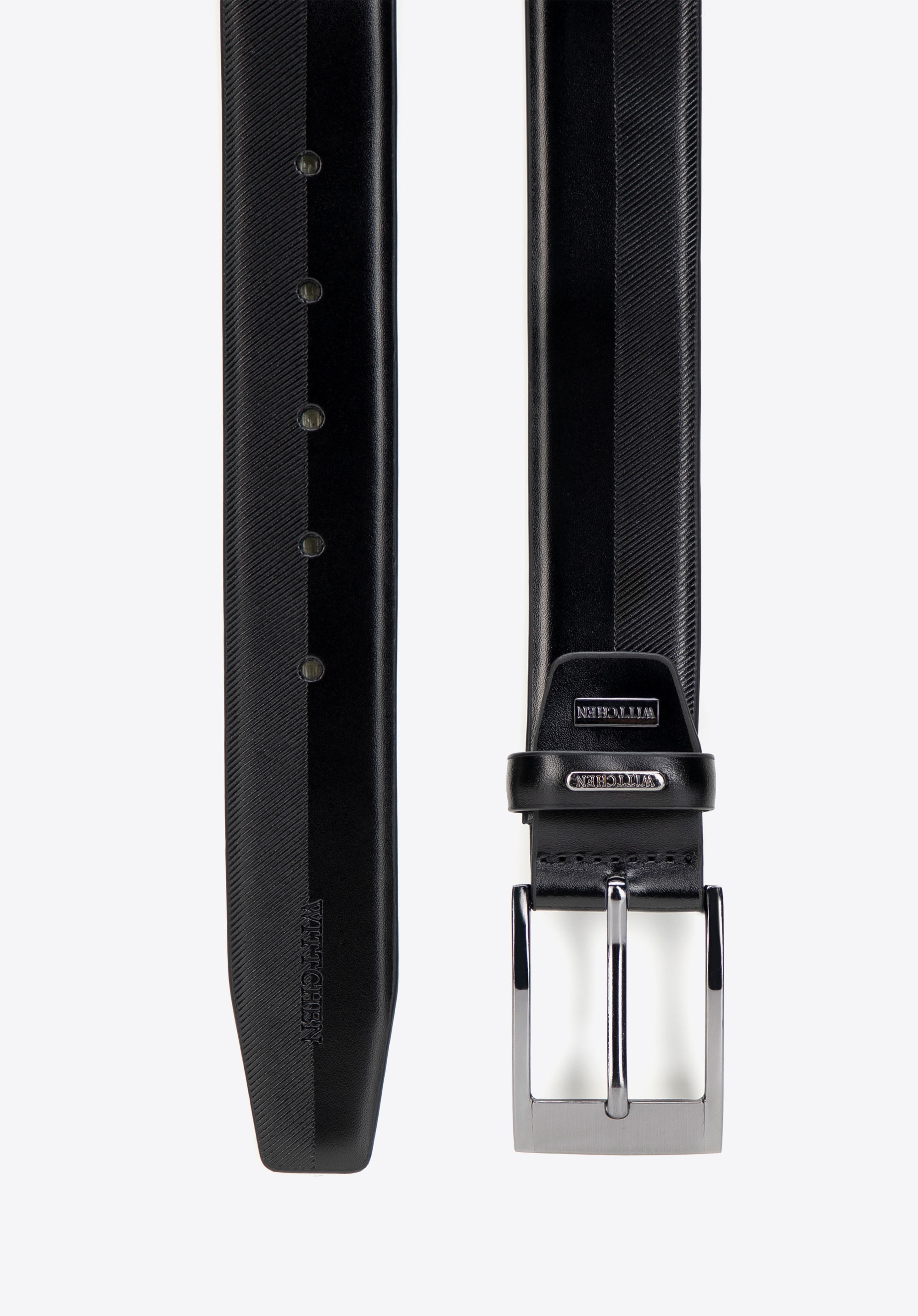 Eleganter Herren-Ledergürtel mit dekorativer Prägung, schwarz, 102-8M-111-1-90, Bild 1