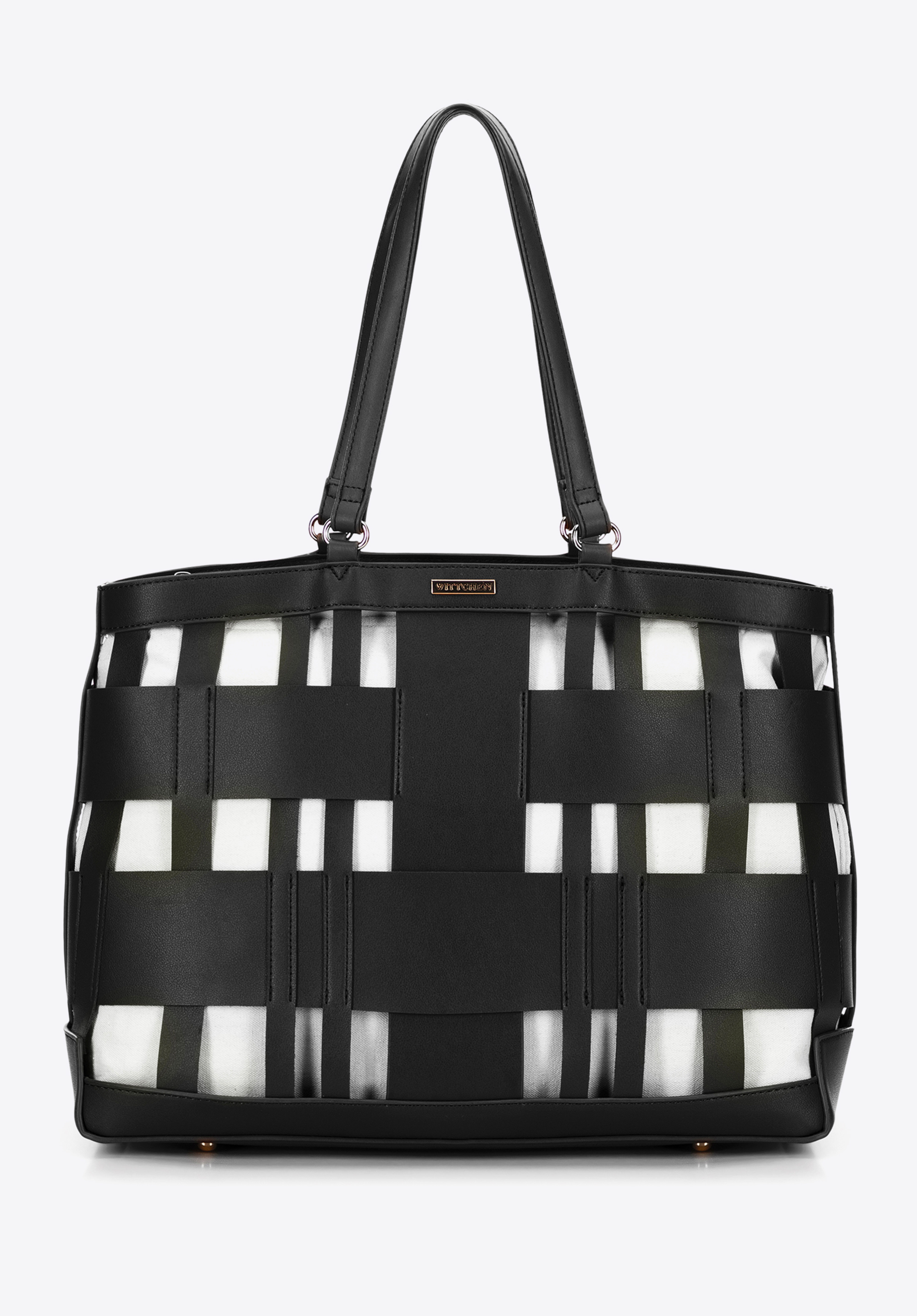 Geflochtene Shopper-Tasche aus Öko-Leder, schwarz, 100-4Y-424-1, Bild 1