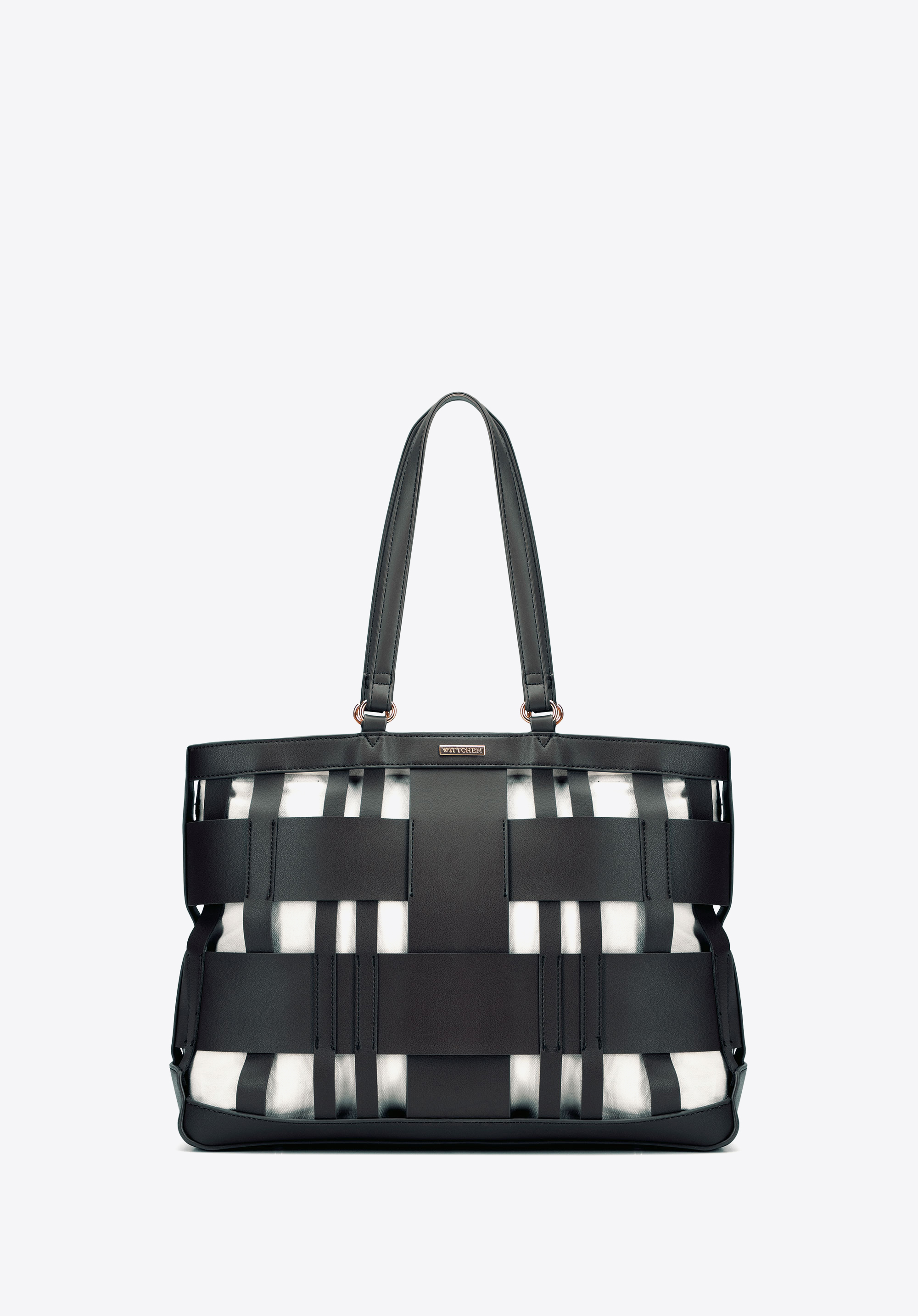 Geflochtene Shopper-Tasche aus Öko-Leder, schwarz, 100-4Y-424-1, Bild 1