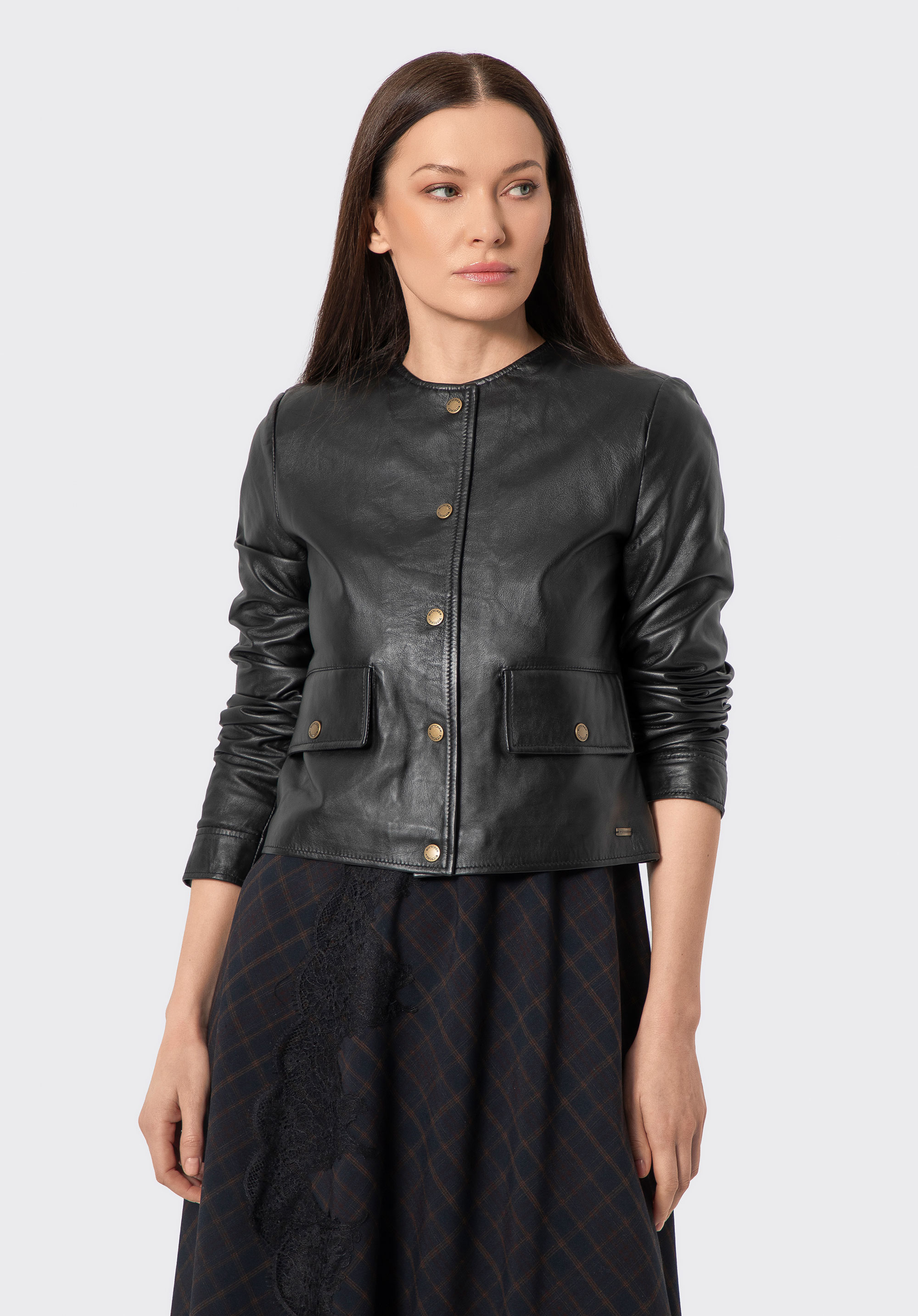 Gerade geschnittene Lederjacke für Damen, schwarz, 100-09-802-1-S, Bild 1