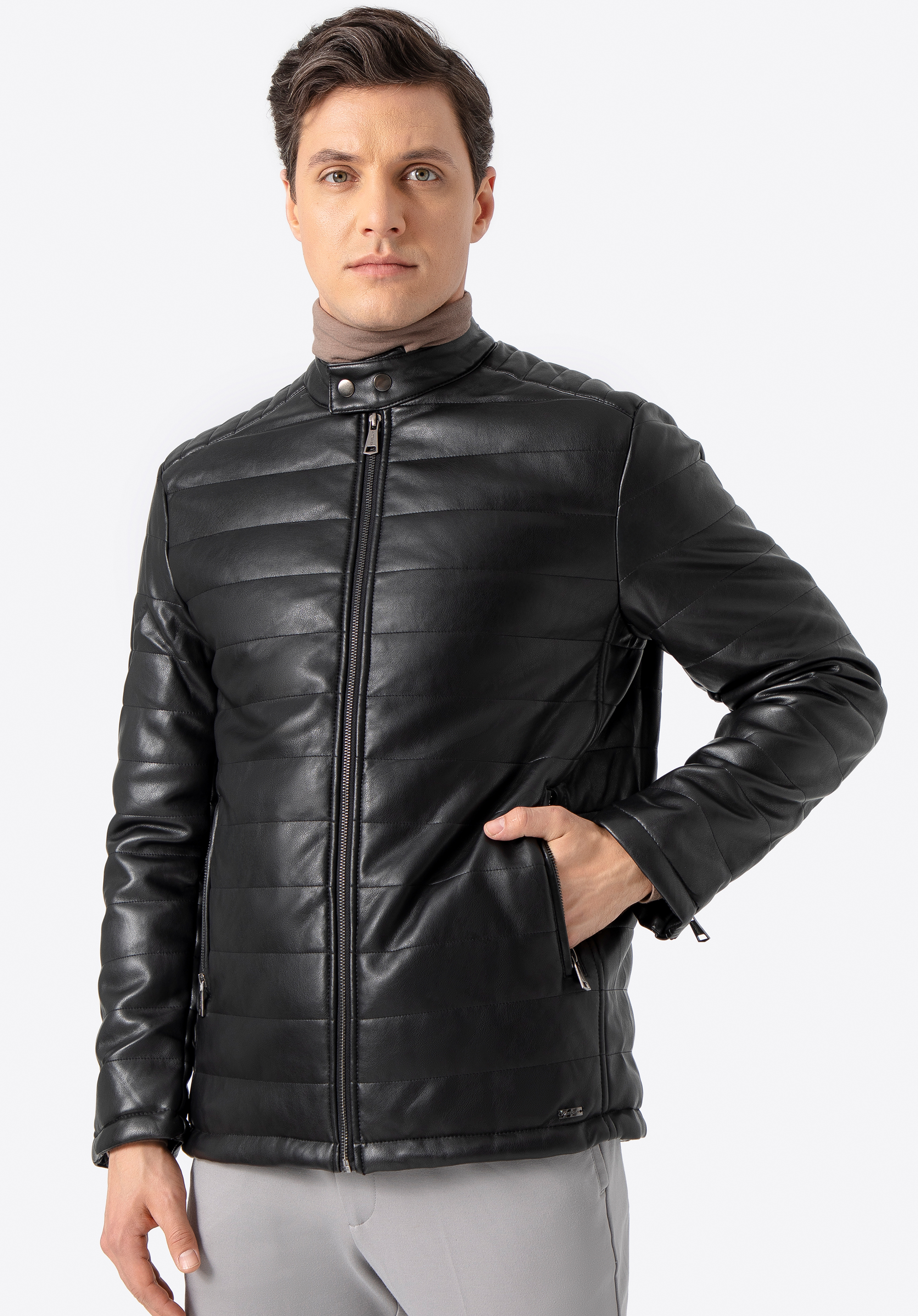 Gesteppte Herrenjacke aus Öko-Leder, schwarz, 97-9P-156-1-S, Bild 1