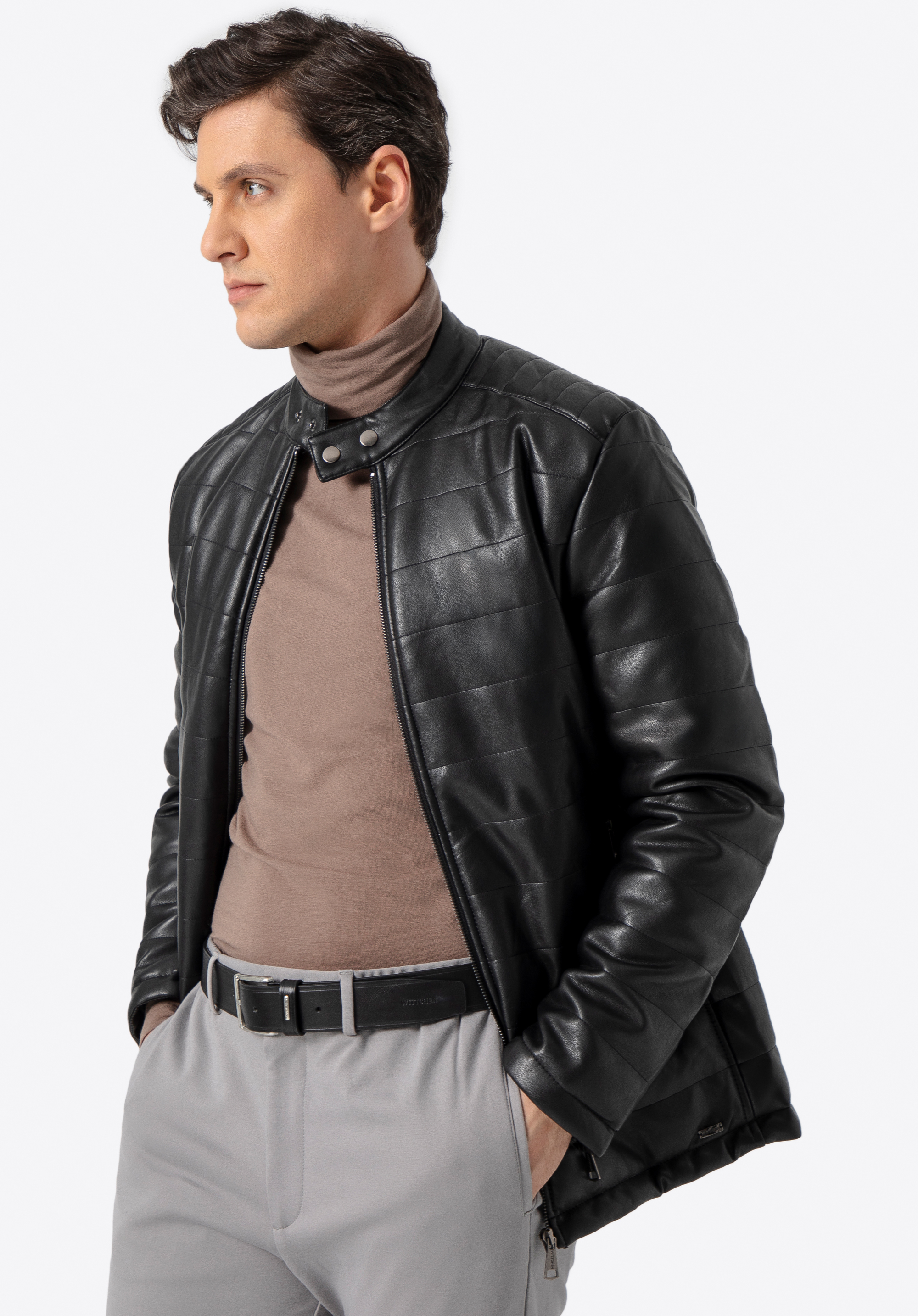 Gesteppte Herrenjacke aus Öko-Leder, schwarz, 97-9P-156-1-S, Bild 1