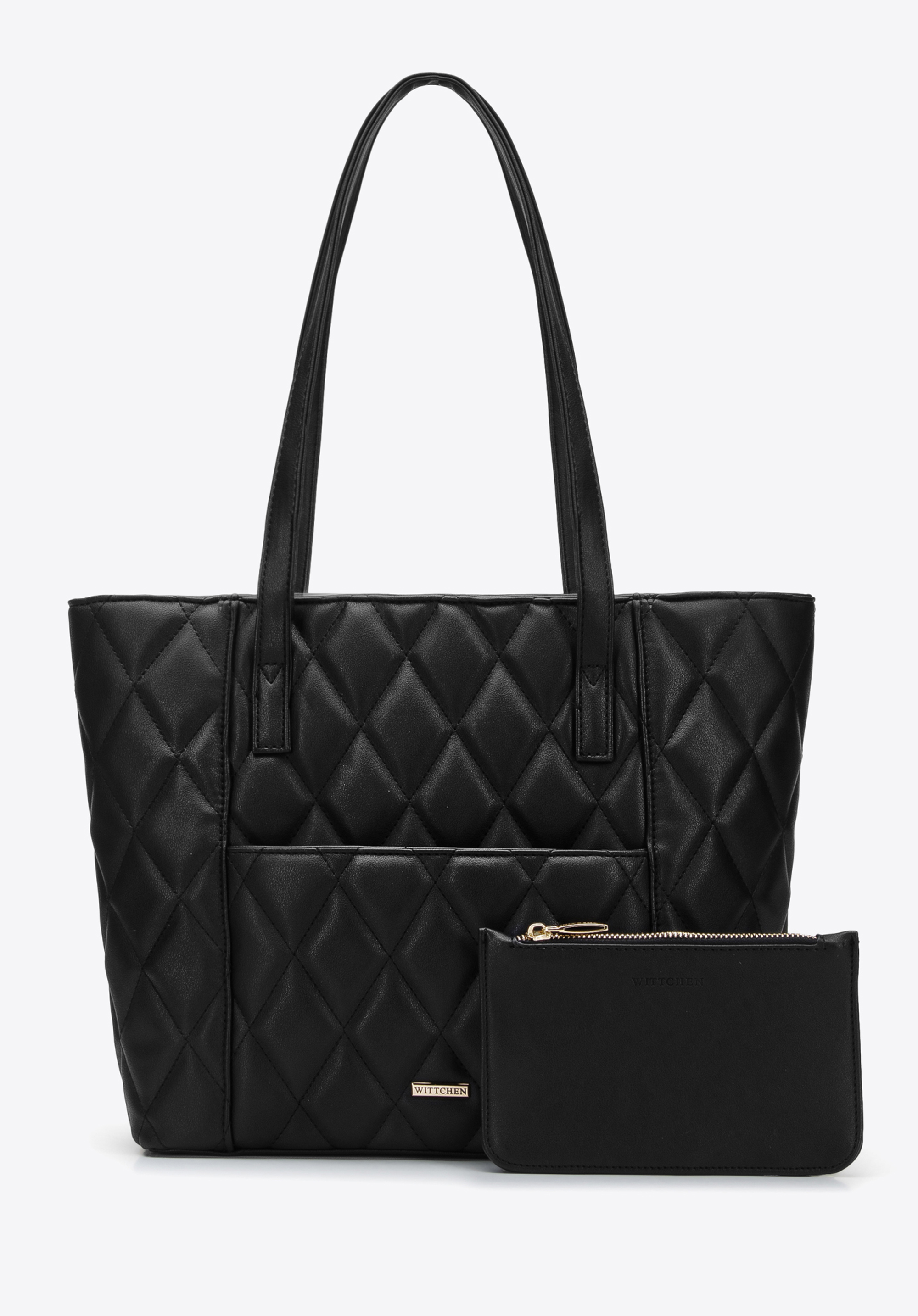 Gesteppte Shopper-Tasche aus Kunstleder mit abnehmbarer Tasche, schwarz, 96-4Y-235-1, Bild 1