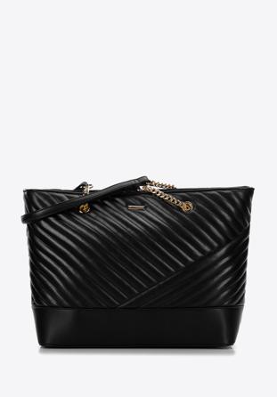 Gesteppte Shopper-Tasche aus Öko-Leder an einer Kette, schwarz, 97-4Y-528-1, Bild 1
