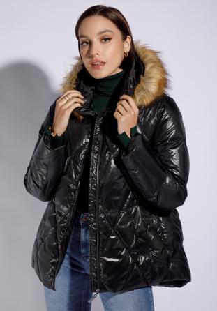 Gesteppte trapezförmige Daunensteppjacke für Damen, schwarz, 95-9D-406-1-XS, Bild 1