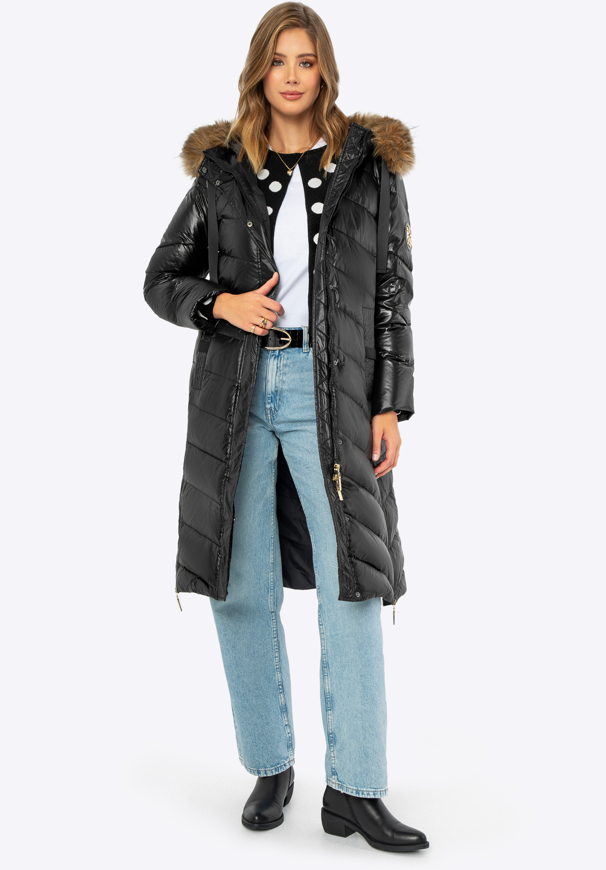 Gesteppter Daunenmantel aus Nylon für Damen, schwarz, 99-9D-402-1-2XL, Bild 1