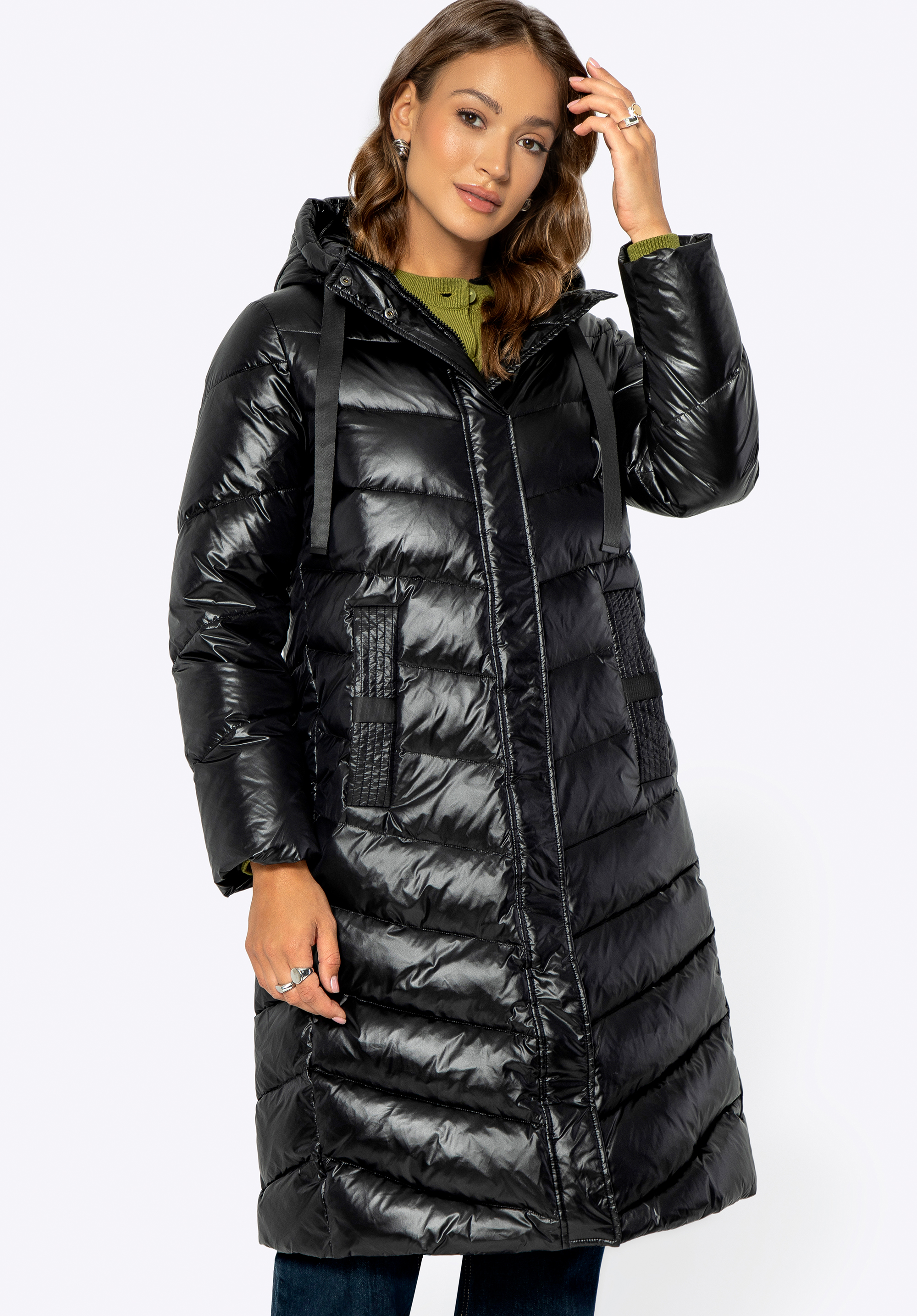 Gesteppter Daunenmantel für Damen, schwarz, 99-9D-401-1-L, Bild 1