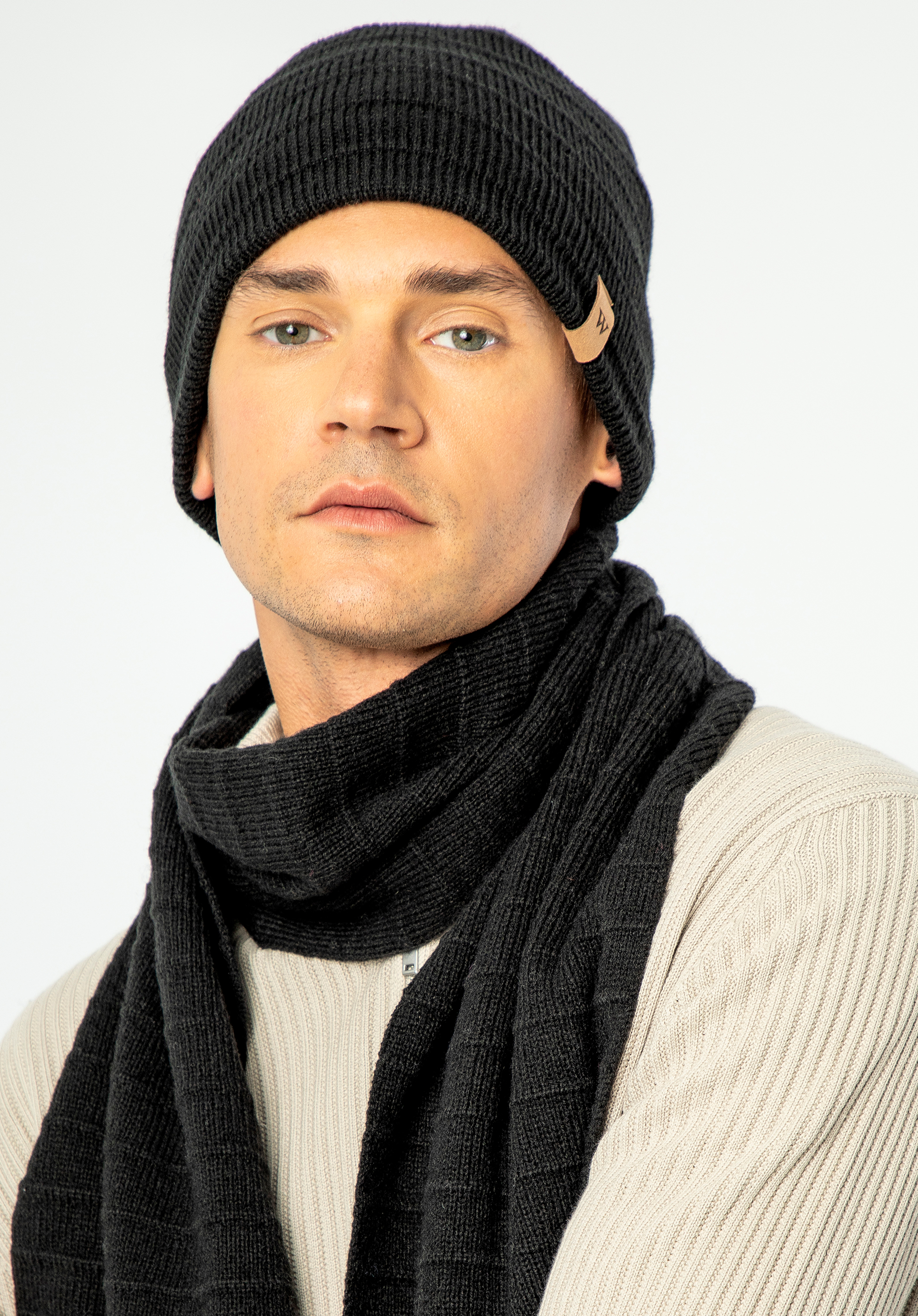 Gestreiftes Winterset für Herren, schwarz, 99-SF-015-1, Bild 1