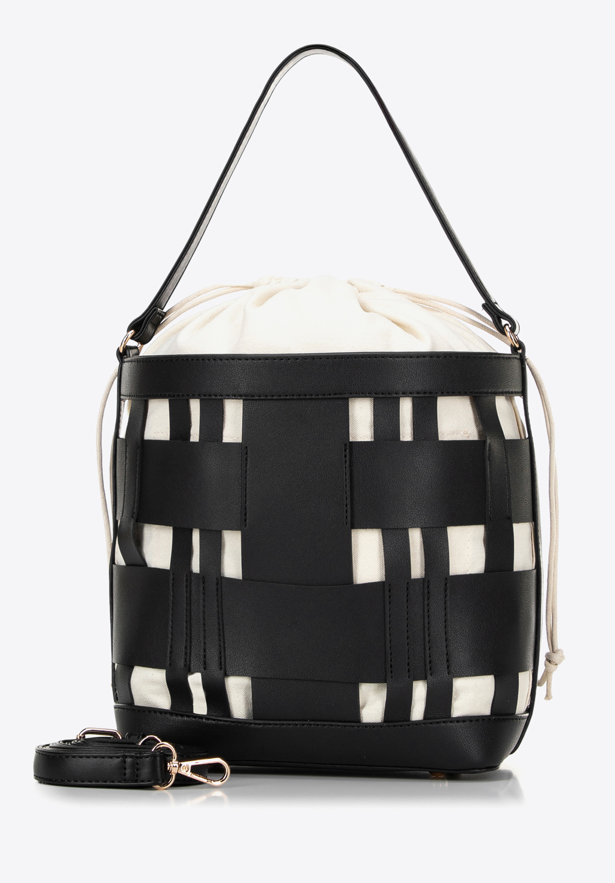 Gewebte Beuteltasche aus Kunstleder, schwarz, 100-4Y-423-1, Bild 1