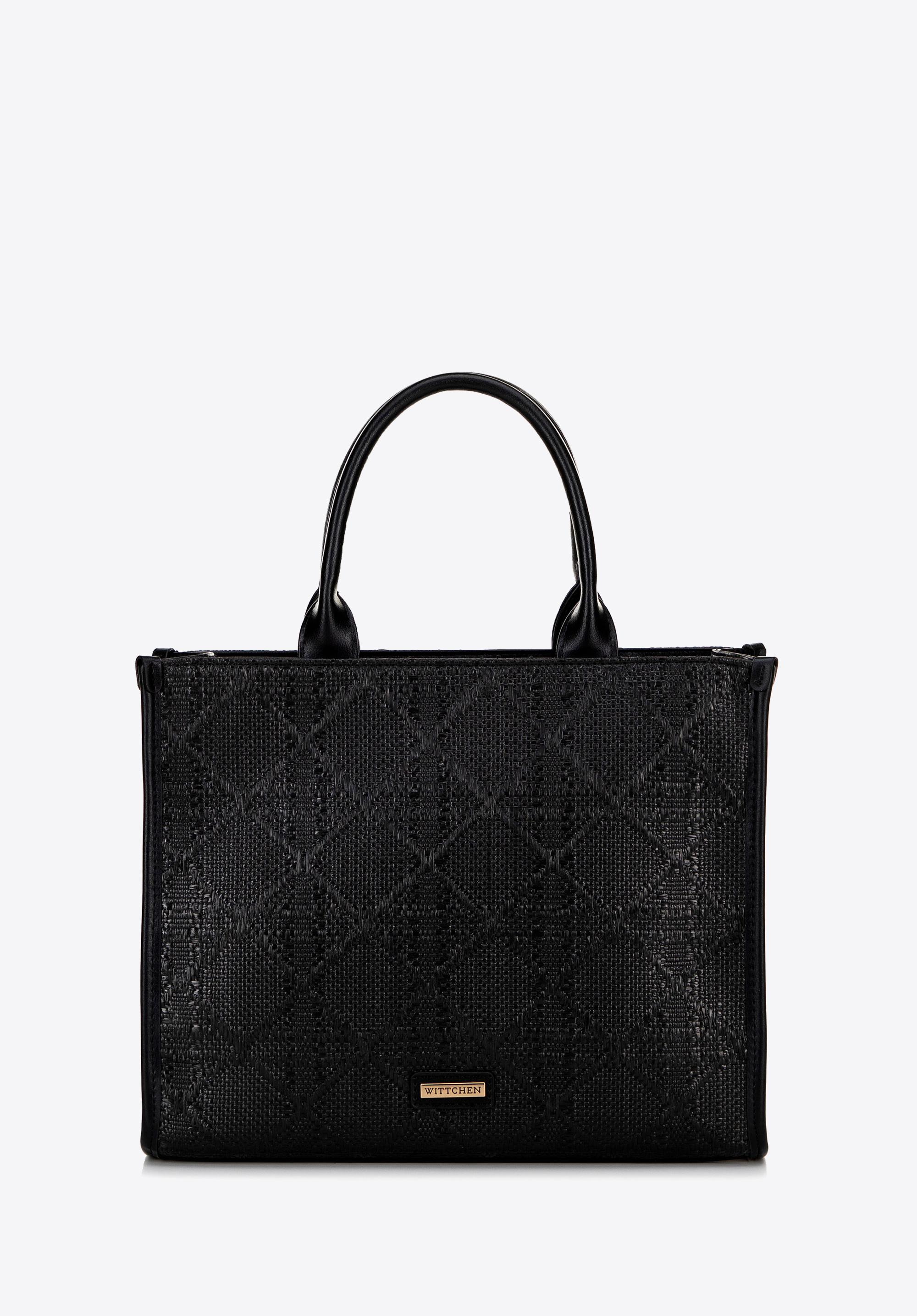 Geflochtene Shopper-Tasche aus Stroh für Damen, schwarz, 100-4Y-431-1, Bild 1