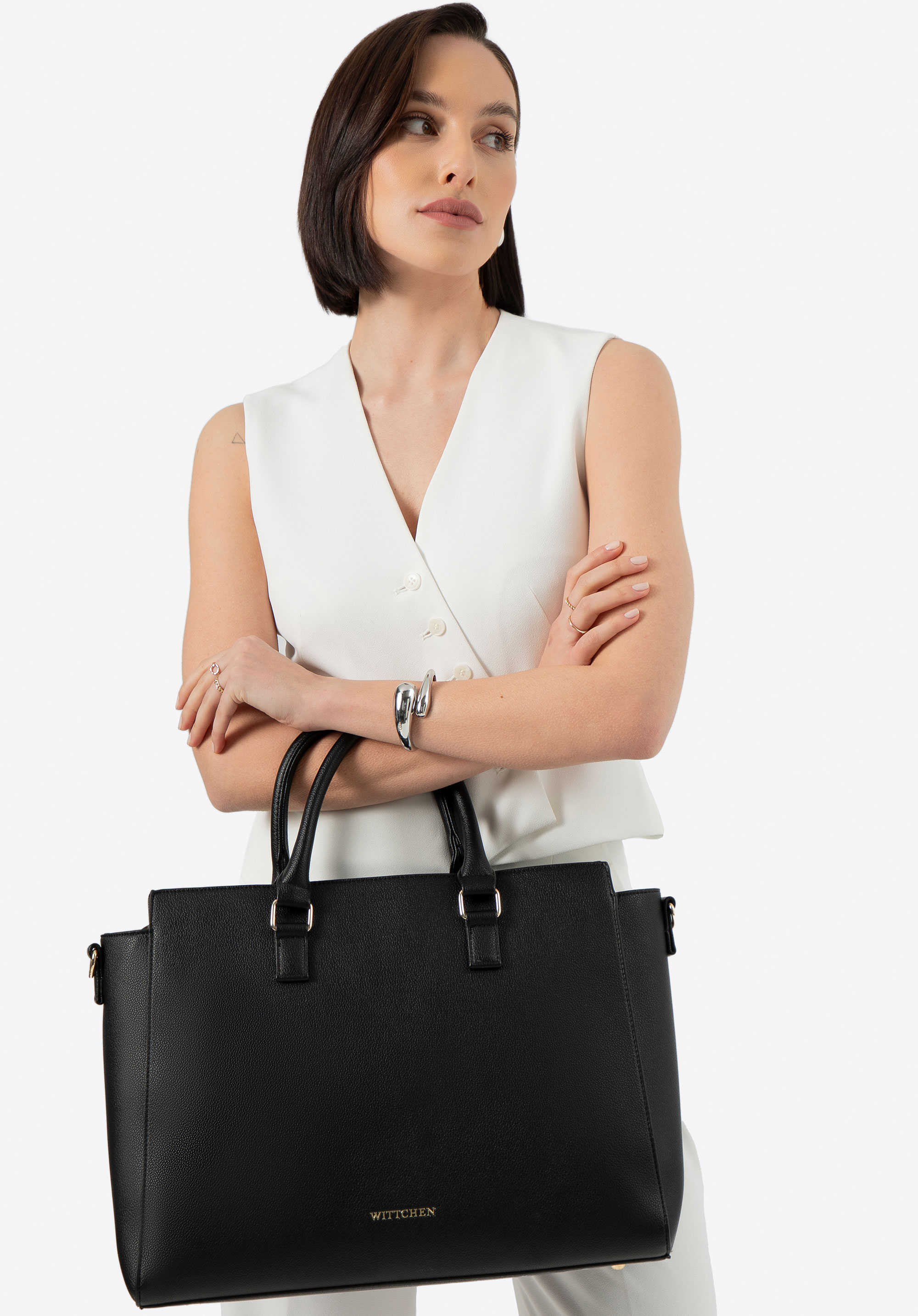 17"-Laptoptasche für Damen aus Öko-Leder, schwarz-gold, 100-4Y-919-1G, Bild 1