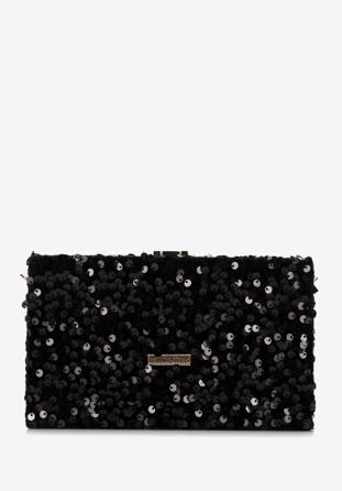 Abend-Clutch-Tasche mit Pailletten an der Kette, schwarz-gold, 98-4Y-025-1G, Bild 1