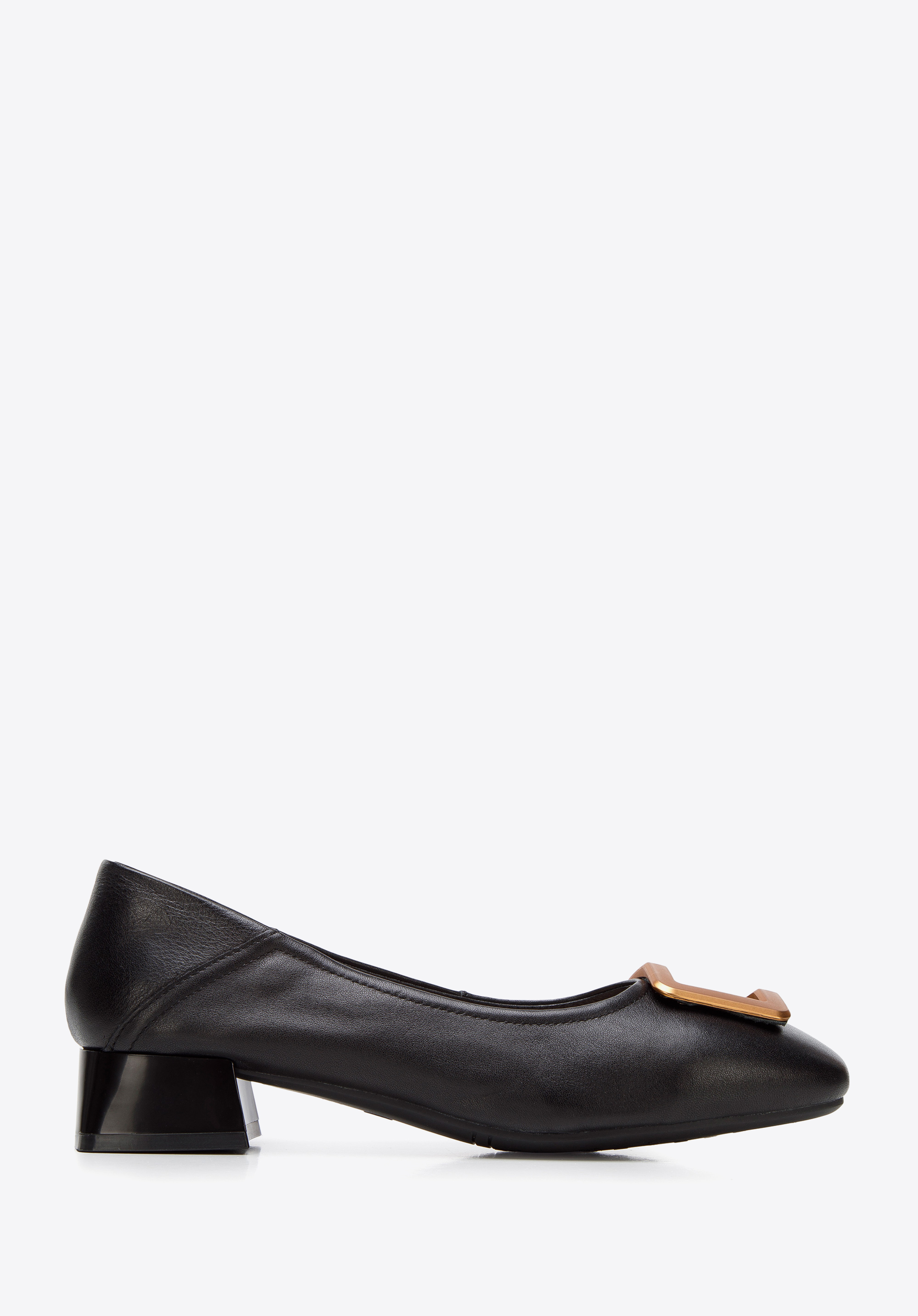 Ballerinas aus Leder mit Schnalle, schwarz-gold, 94-D-950-1G-38, Bild 1