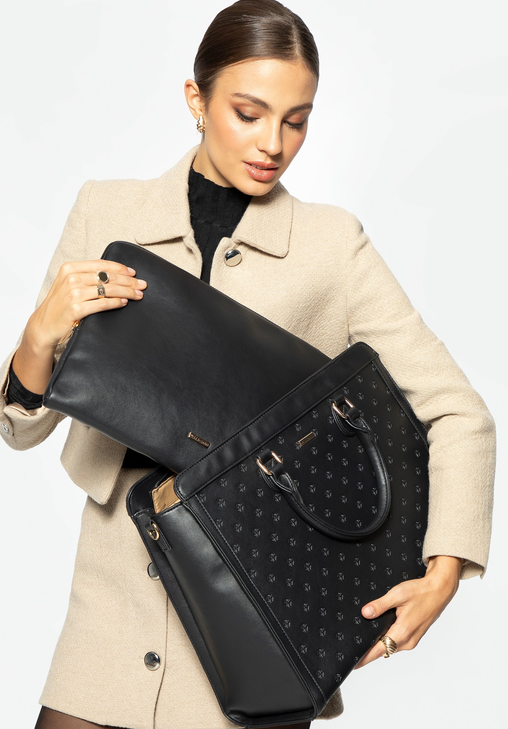 Damen-Aktentasche mit 15,6'''' Laptop-Tasche, schwarz-gold, 99-4Y-230-1G, Bild 1