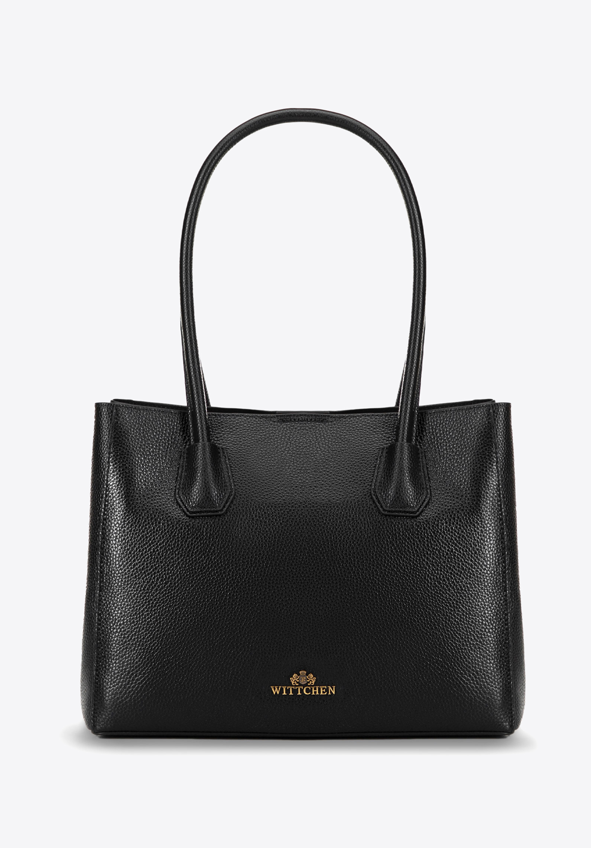 Damen-Einkaufstasche aus Leder mit drei Fächern, schwarz-gold, 100-4E-617-1G, Bild 1