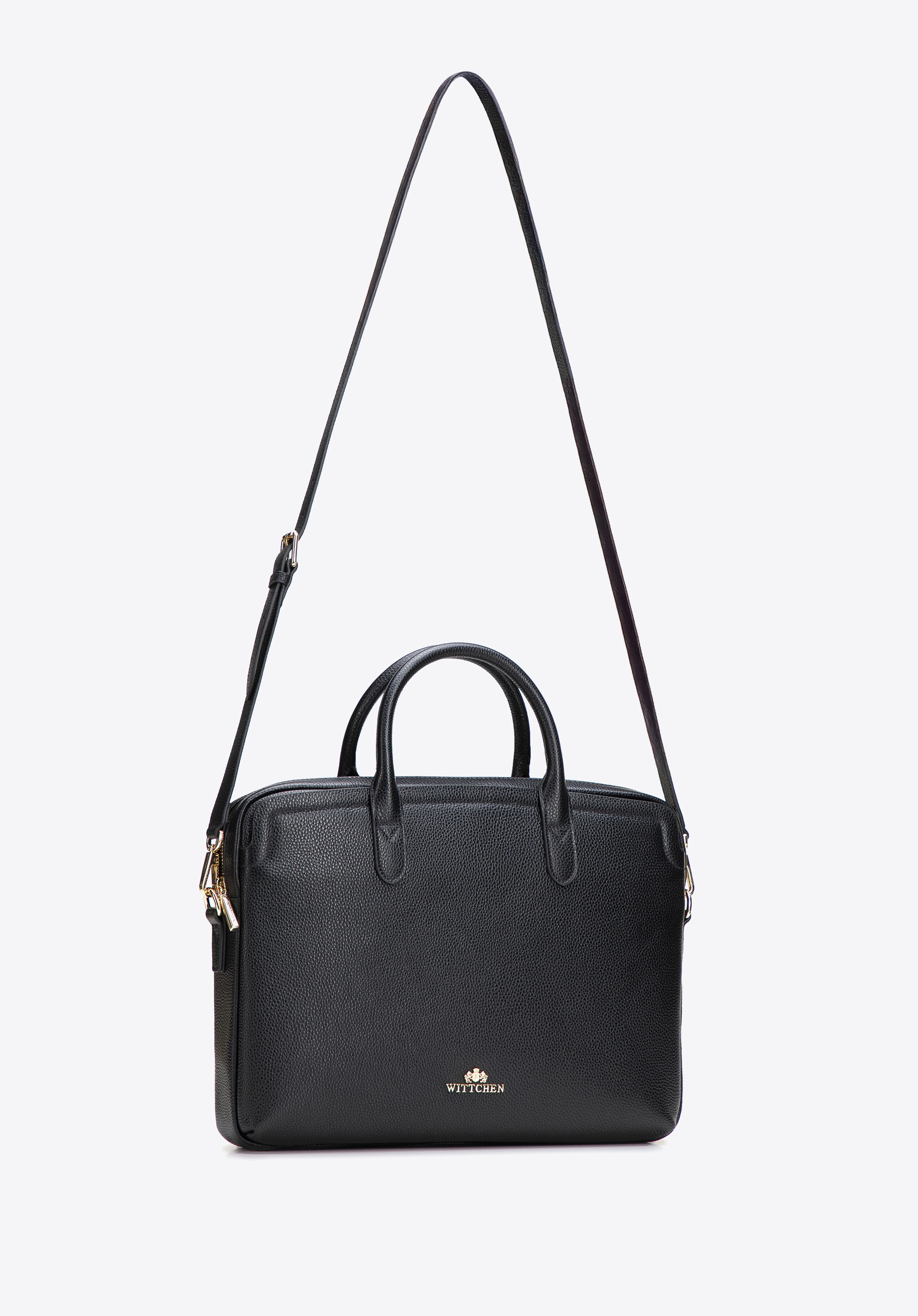 Damen-Laptoptasche 15,6" aus genarbtem Naturleder, schwarz-gold, 102-4E-620-1G, Bild 1