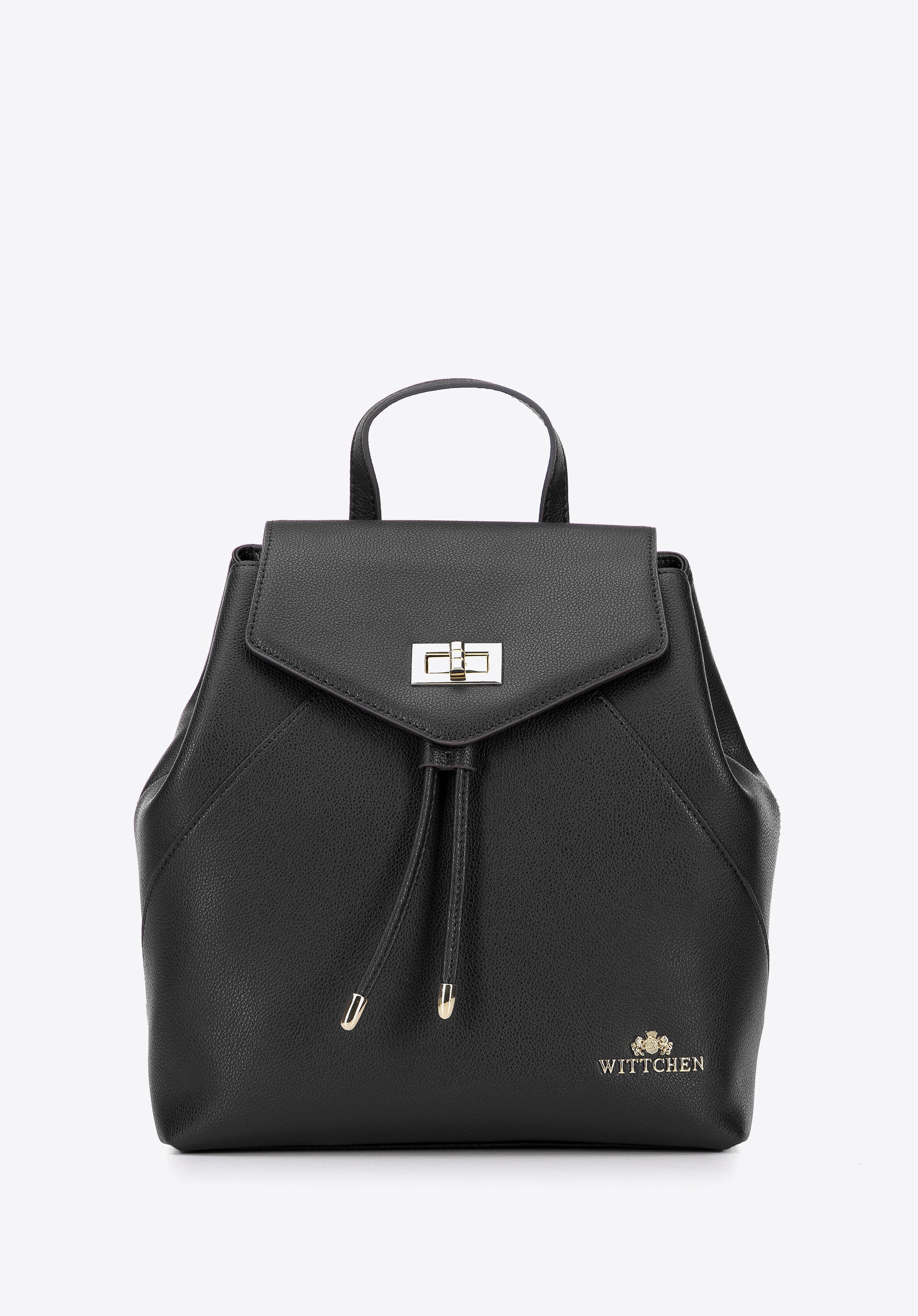 Damen-Lederrucksack mit Nähten, schwarz-gold, 95-4E-623-1, Bild 1