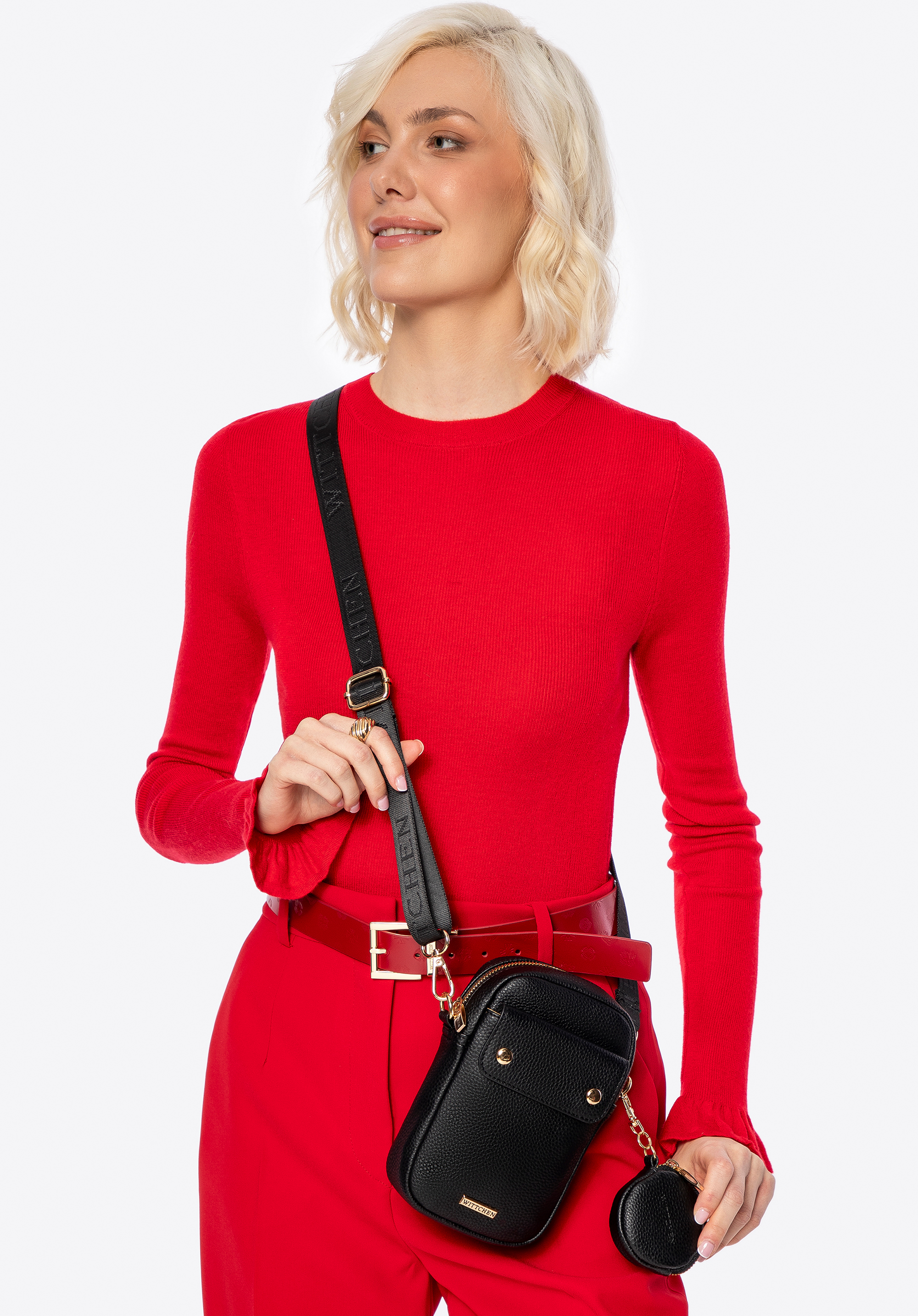 Damen-Mini-Tasche aus Öko-Leder, schwarz-gold, 100-2Y-011-1G, Bild 1