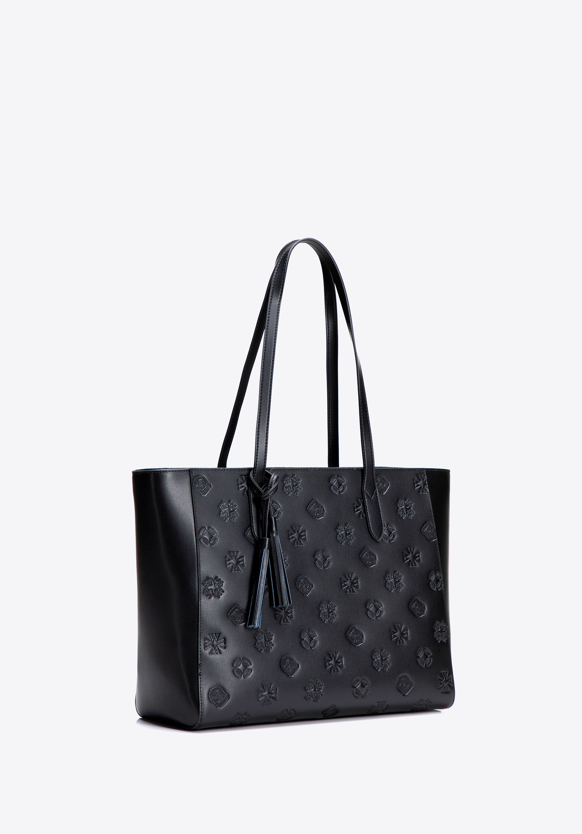 Damen Shopper aus geprägtem Leder, schwarz-gold, 100-4E-611-1G, Bild 1