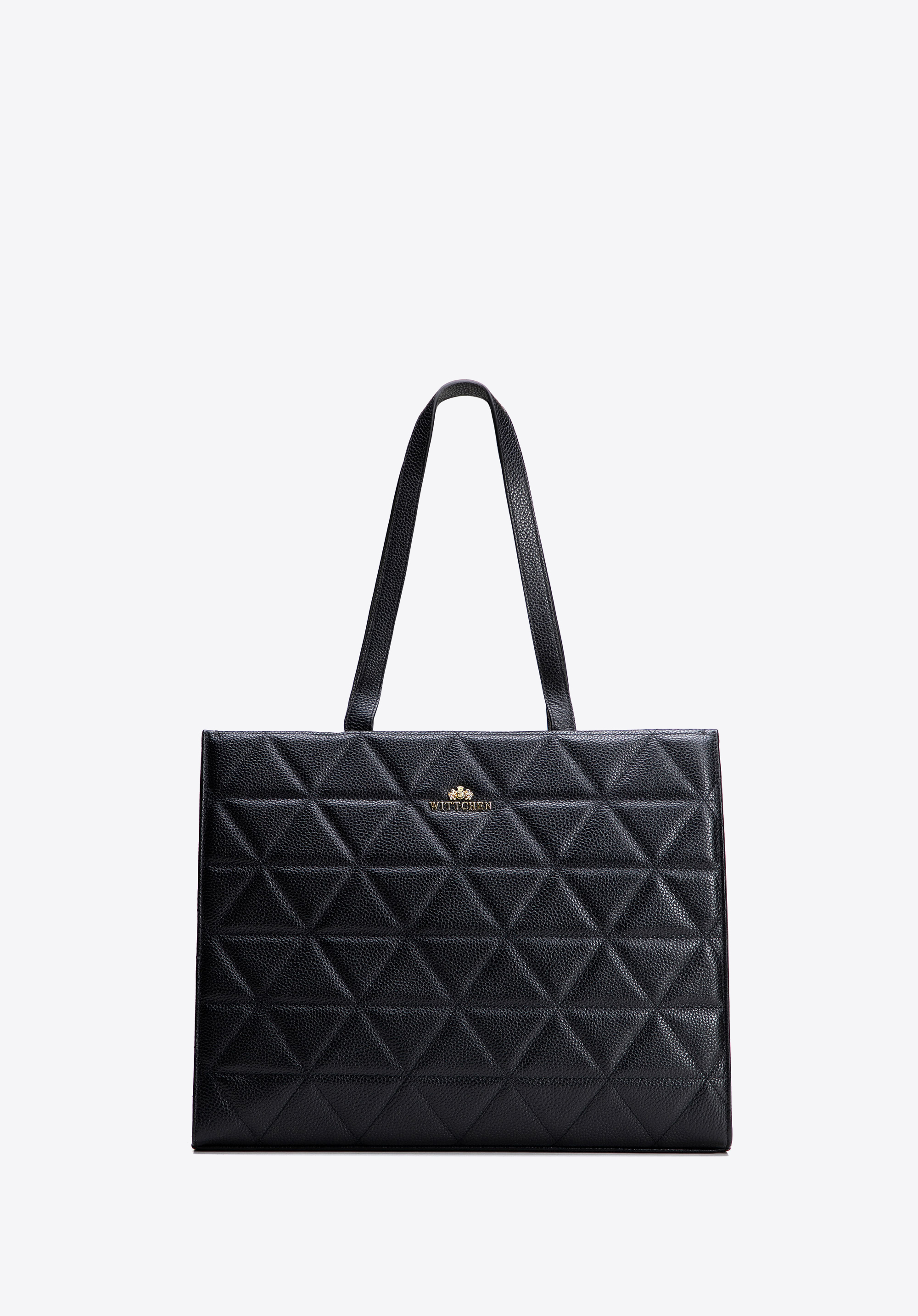 Damen Shopper aus gestepptem Leder, schwarz-gold, 100-4E-613-1G, Bild 1