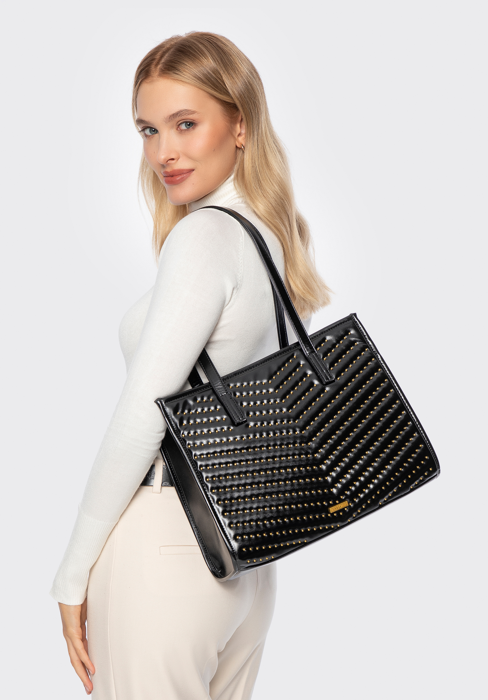 Damen-Shopper aus Kunstleder, schwarz-gold, 101-4Y-427-1G, Bild 1