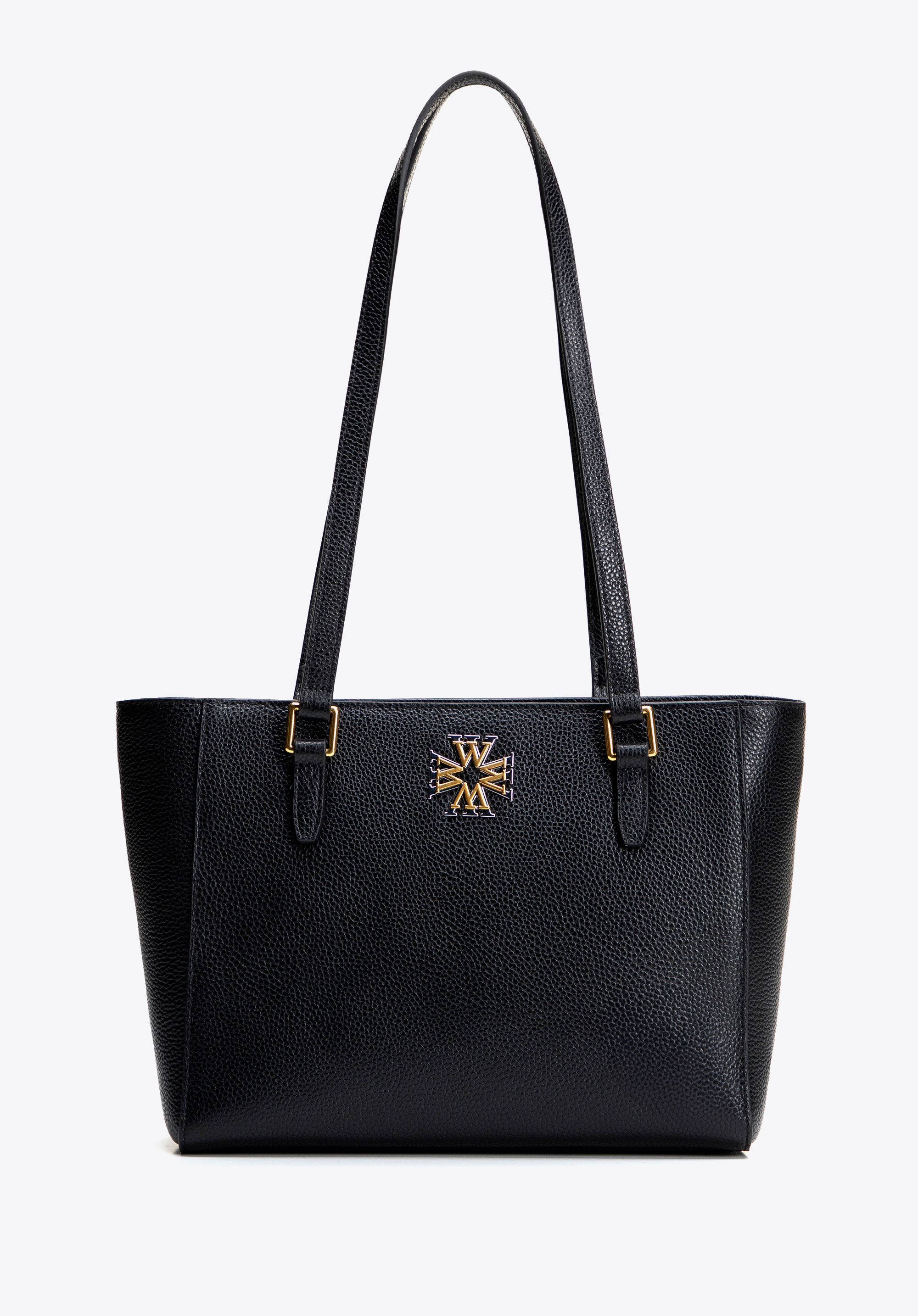 Damen-Shopper aus Leder, schwarz-gold, 100-4E-612-1G, Bild 1