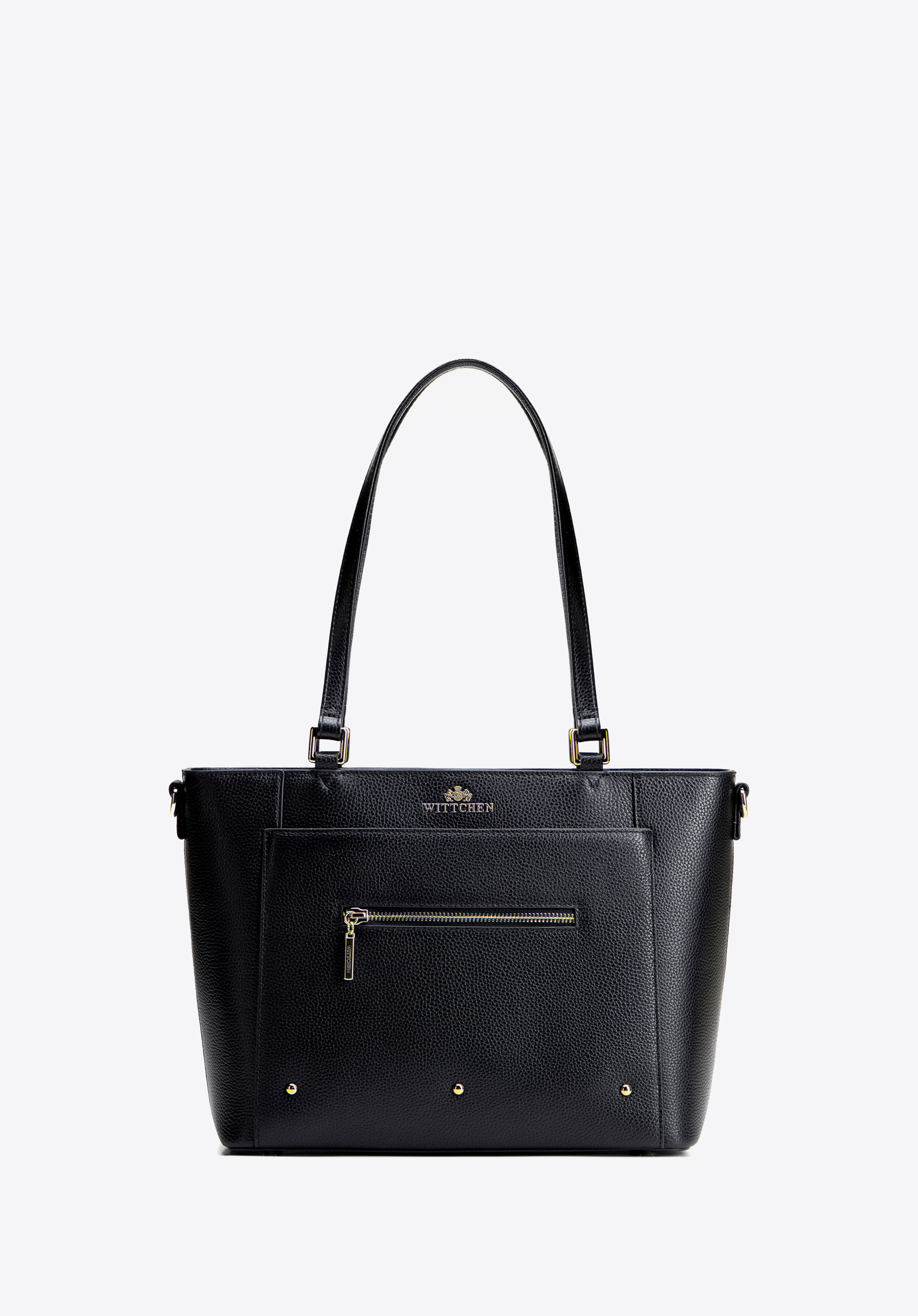 Damen-Shoppertasche aus Leder mit Taschen, schwarz-gold, 100-4E-607-1G, Bild 1