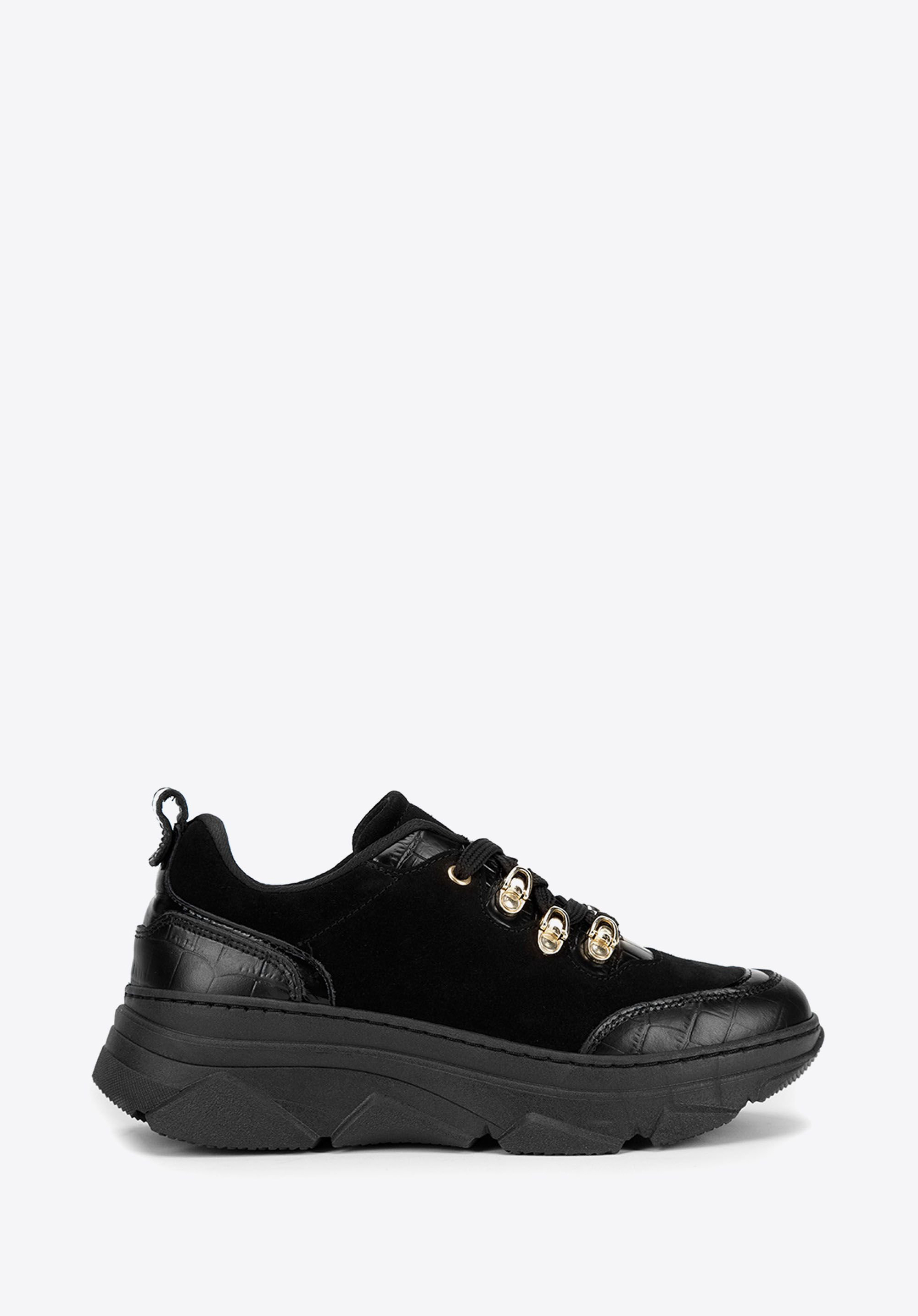 Damen-Sneaker aus Wildleder und Krokoleder, schwarz-gold, 93-D-301-1-38, Bild 1