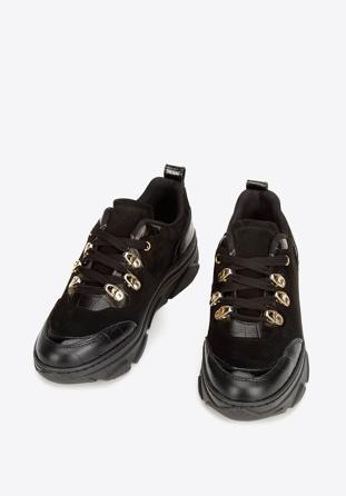 Damen-Sneaker aus Wildleder und Krokoleder, schwarz-gold, 93-D-301-1-38, Bild 1