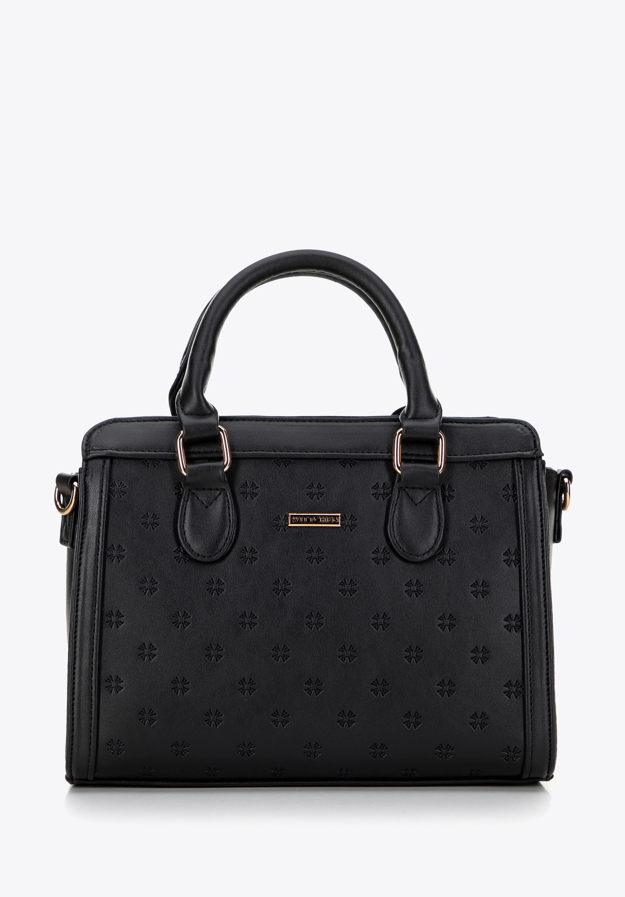 Damenhandtasche aus geprägtem Öko-Leder, schwarz-gold, 99-4Y-229-1G, Bild 1