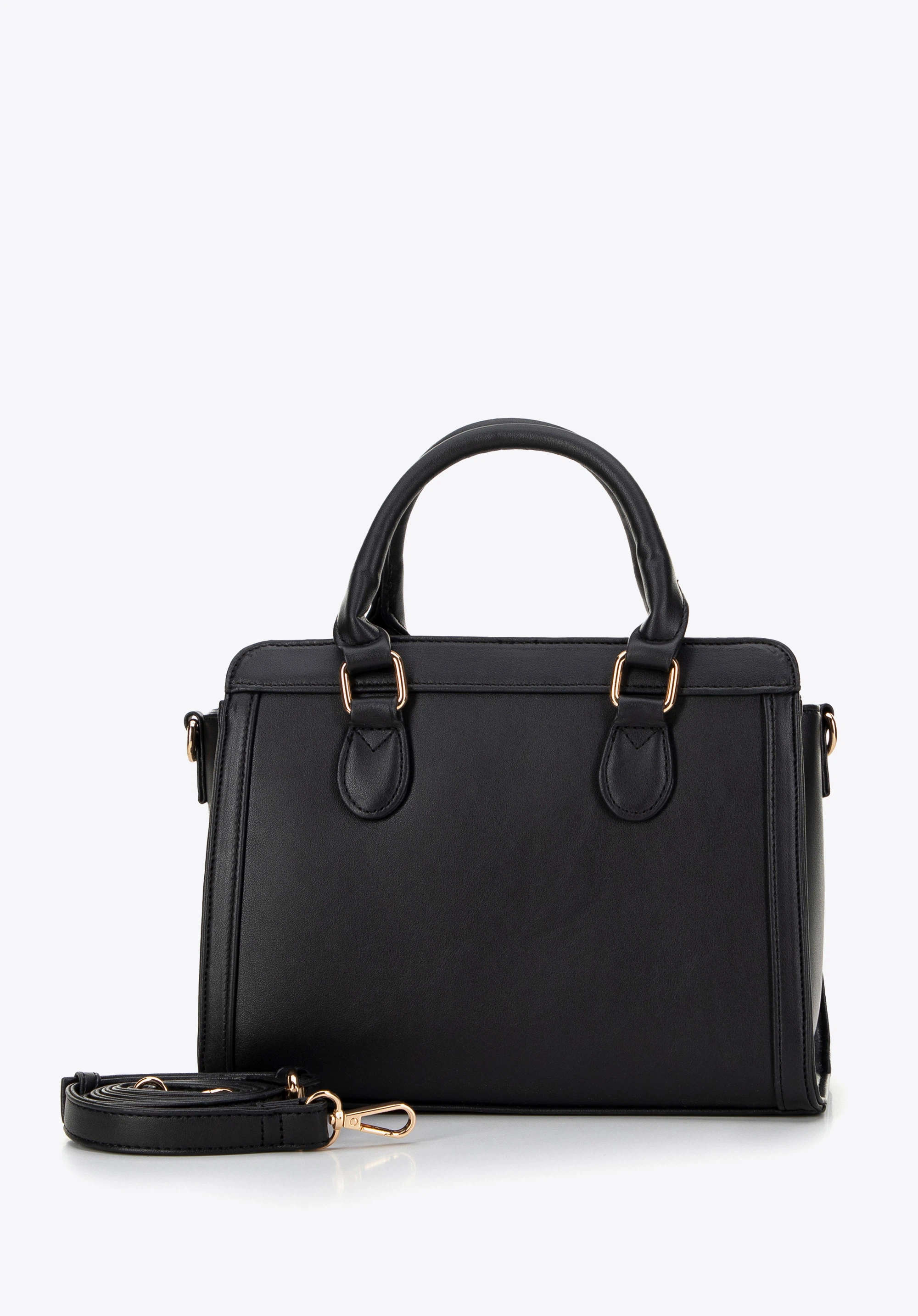 Damenhandtasche aus geprägtem Öko-Leder, schwarz-gold, 99-4Y-229-1G, Bild 1
