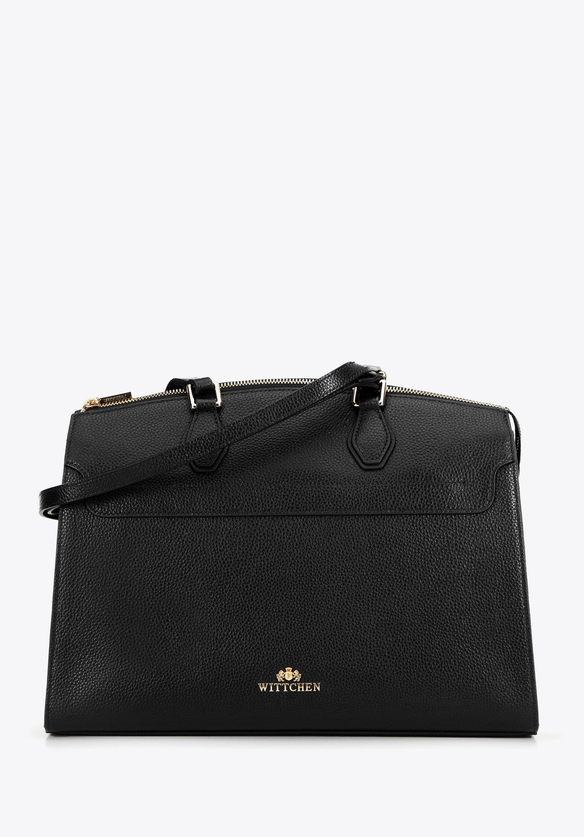Damenhandtasche aus Leder, schwarz-gold, 99-4E-621-1G, Bild 1