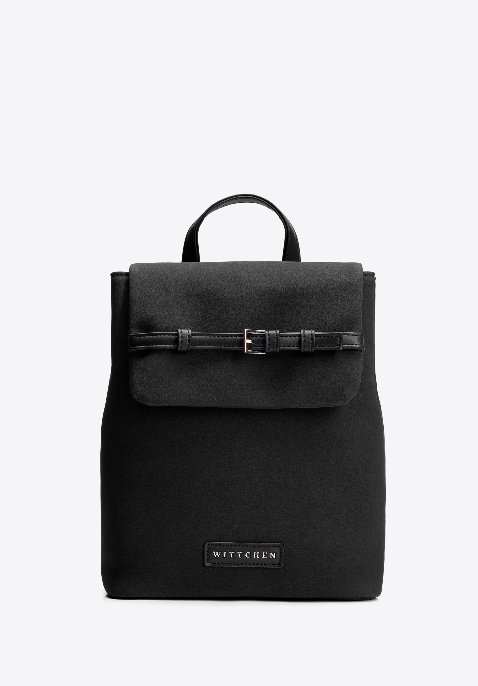 Damenrucksack aus Kunstleder mit dekorativem Riemen, schwarz-gold, 101-4Y-421-1G, Bild 1