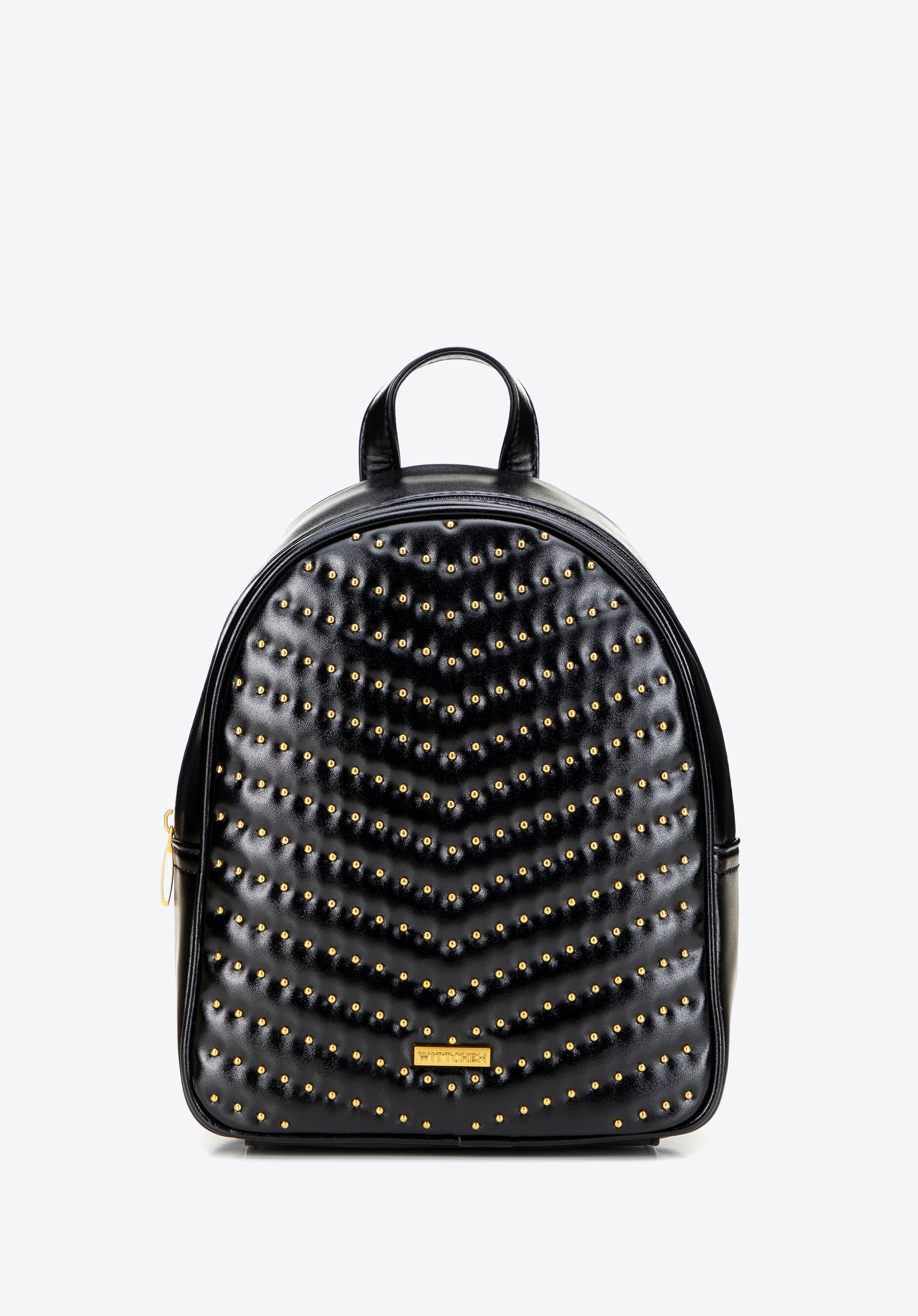 Damenrucksack aus Kunstleder mit Nieten, schwarz-gold, 101-4Y-425-1G, Bild 1