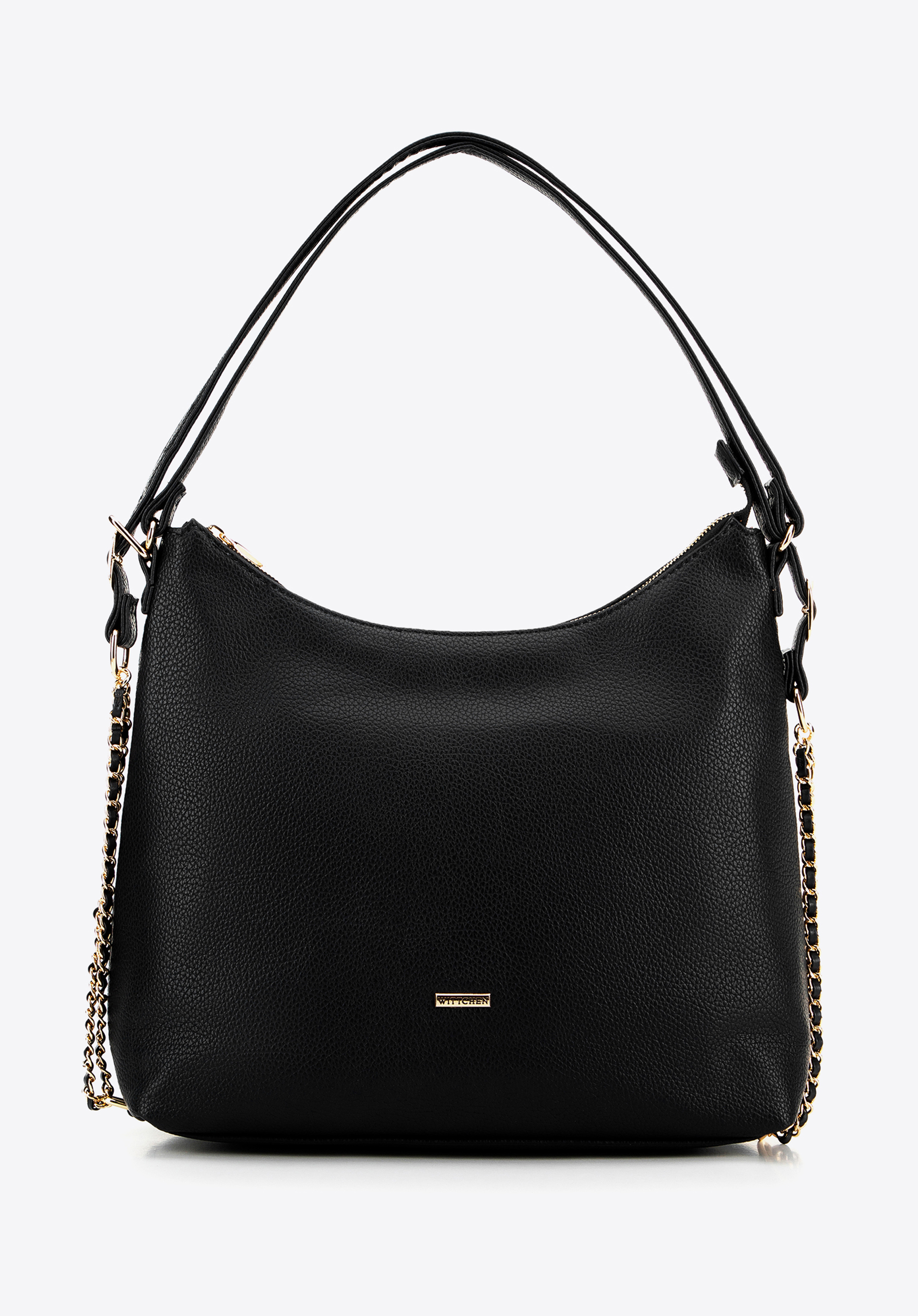 Damentasche - Rucksack aus ökologischem Leder, schwarz-gold, 29-4Y-601-1G, Bild 1