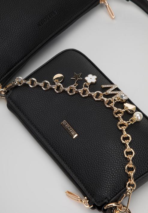 Doppelte Damenhandtasche aus Öko-Leder mit dekorativem Kettenschulterriemen, schwarz-gold, 98-4Y-508-0, Bild 5