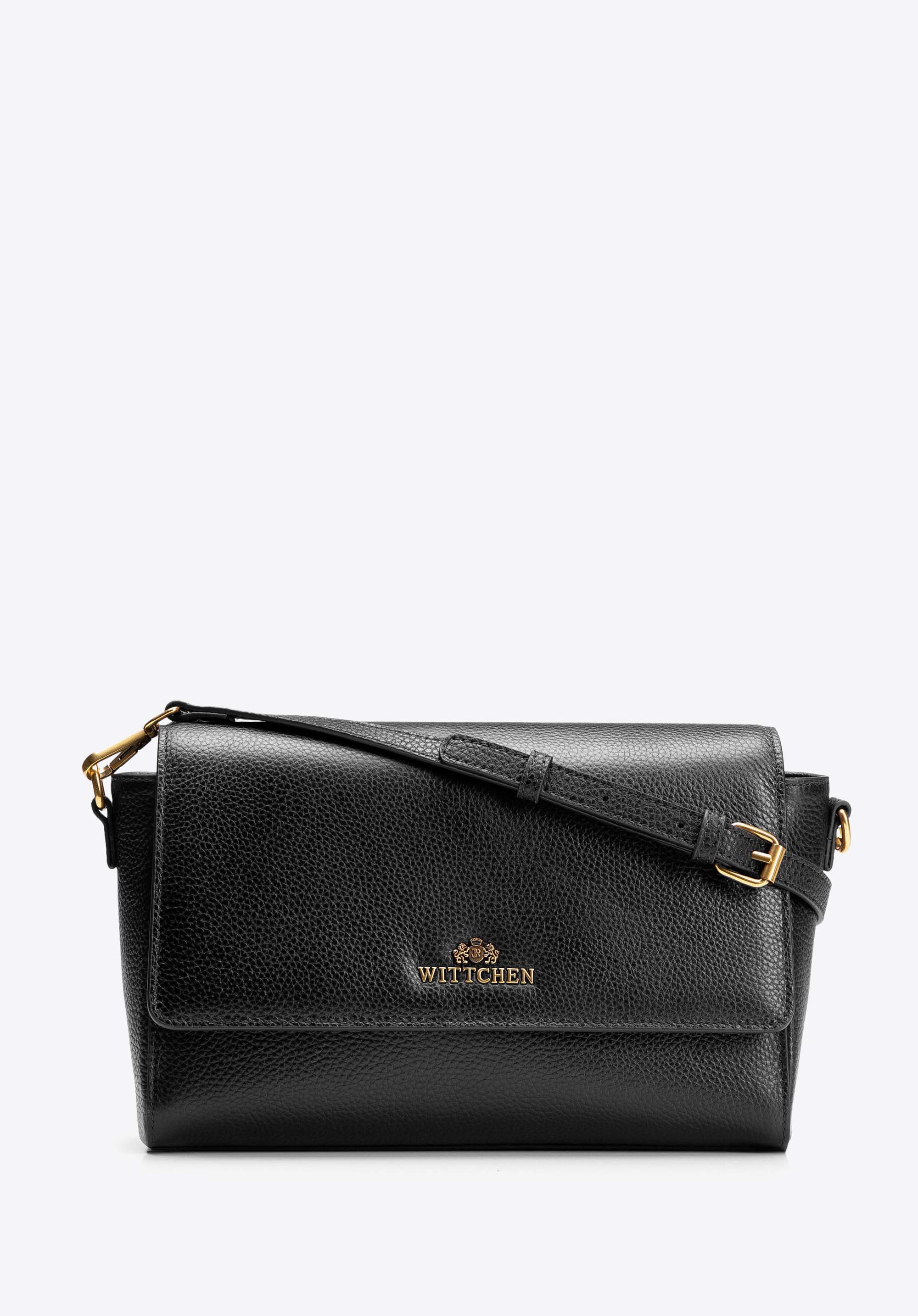 Elegante Umhängetasche aus Leder, schwarz-gold, 102-4E-211-1G, Bild 1