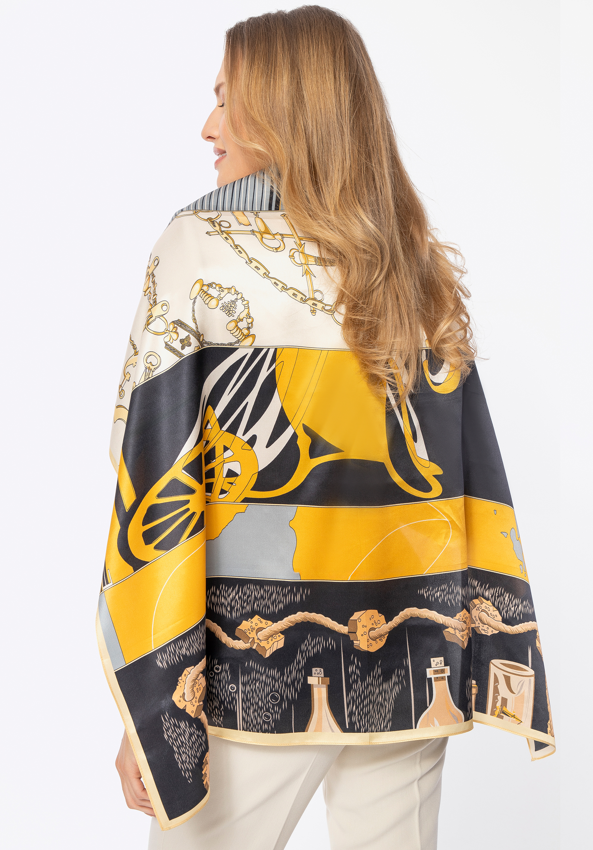 Gemusterter Seidenschal für Damen, schwarz-gold, 100-7D-S21-X1, Bild 1